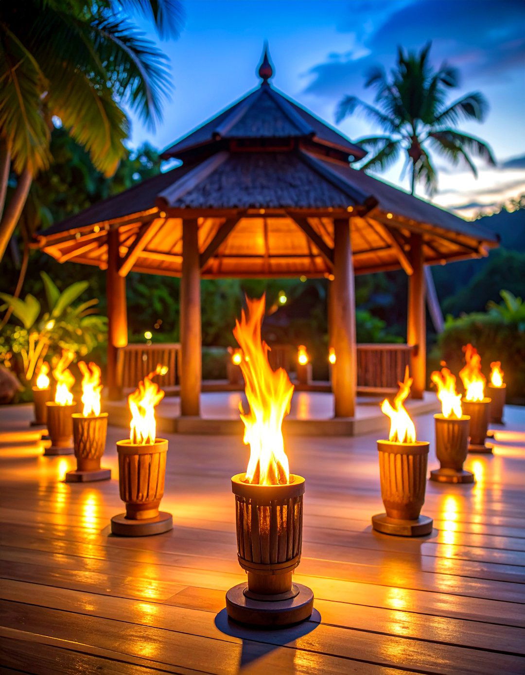 Tiki Torch Perimeter Lighting - 25 Gazebo Lighting Ideas