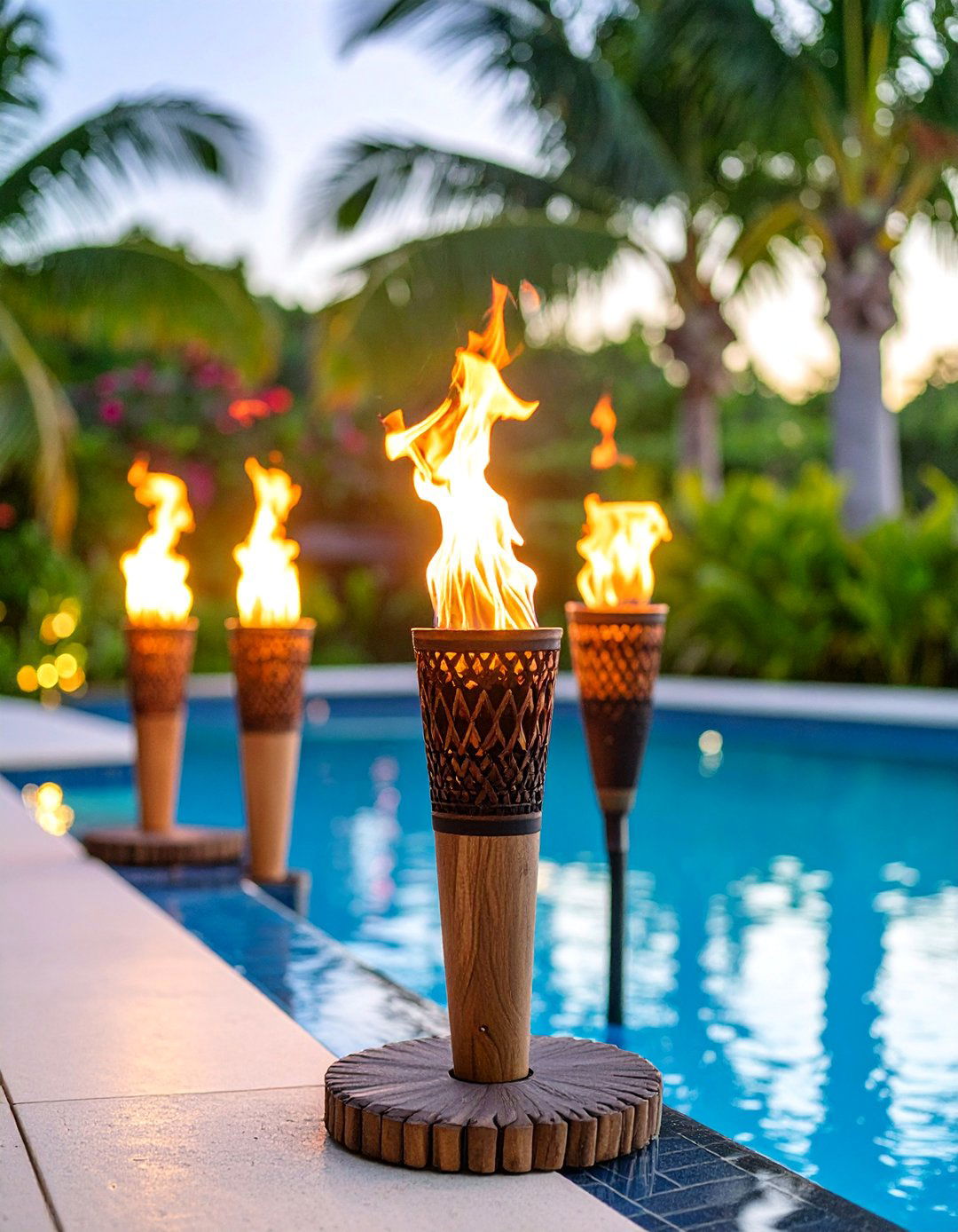 Tiki Torch Pool Lighting for Tropical Atmosphere - 25 Pool Lighting Ideas