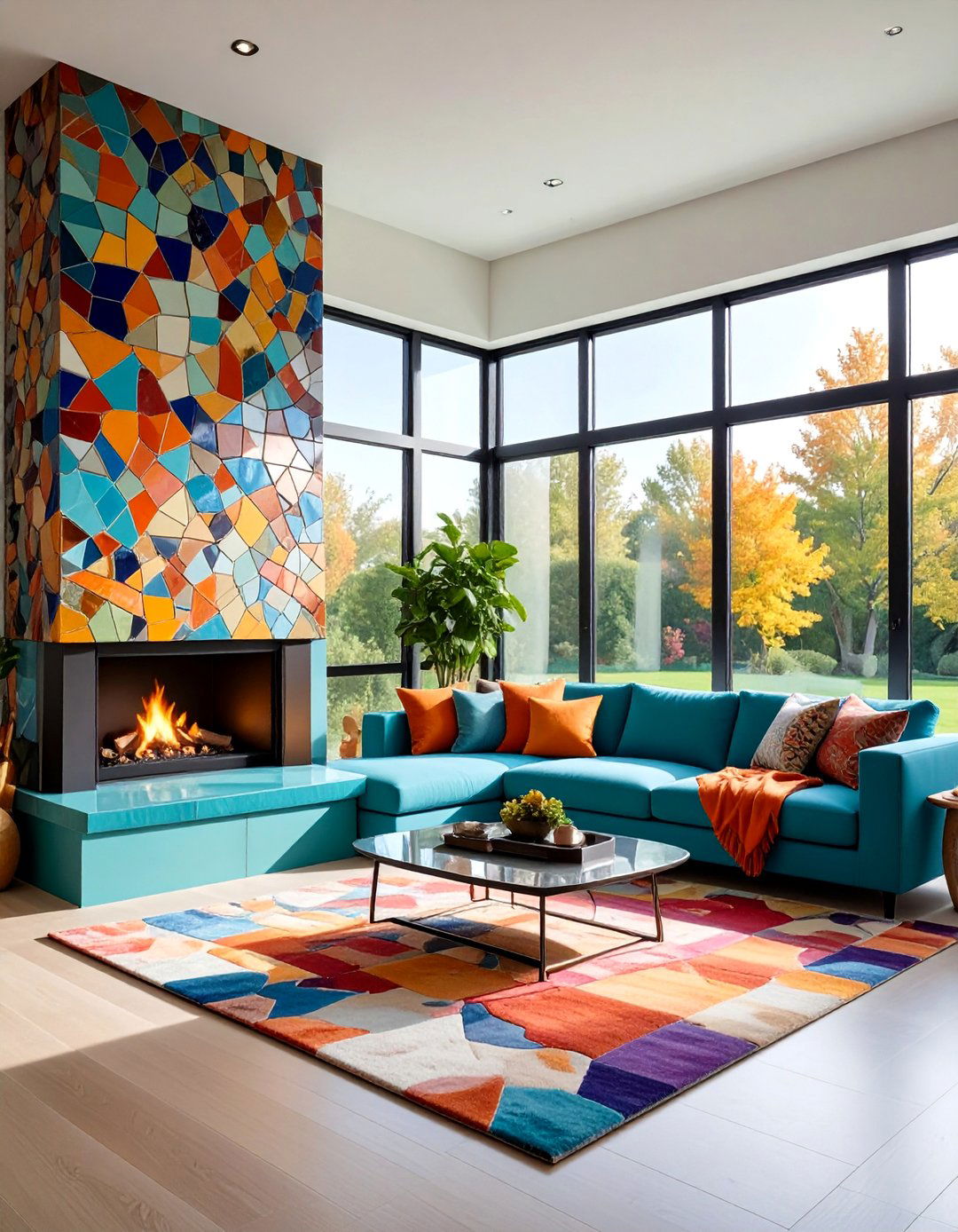 Tile Mosaic Corner Gas Fireplace with Artistic Flair - 25 Corner Gas Fireplace Ideas