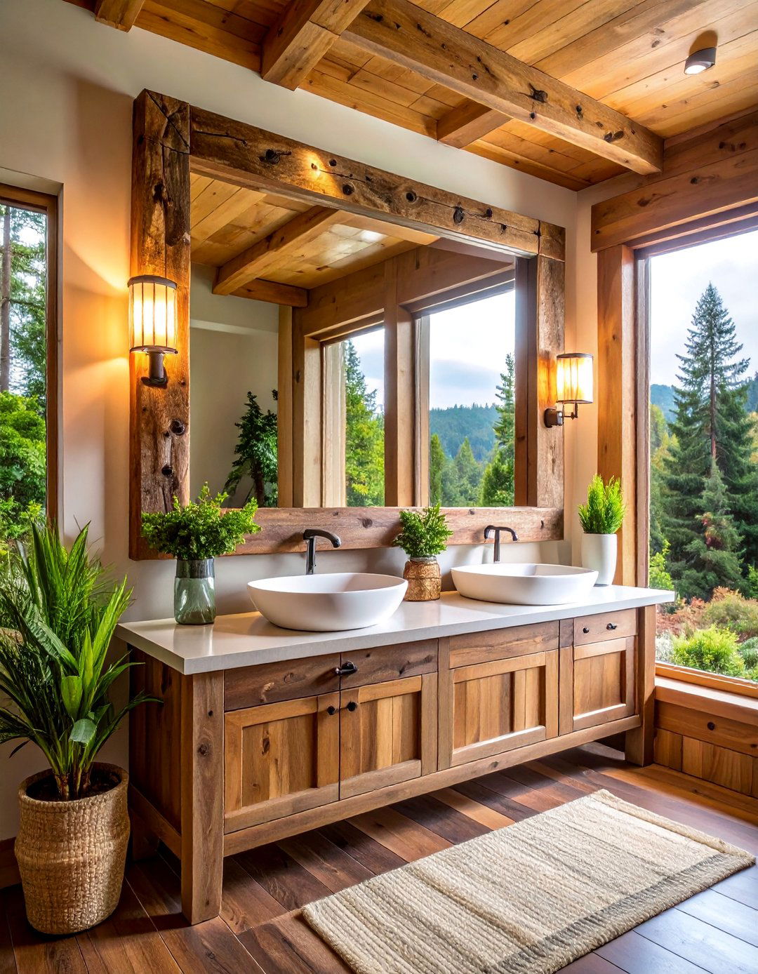 Timber Frame Mirror Log Cabin Bathroom - 25 Log Cabin Bathroom Ideas
