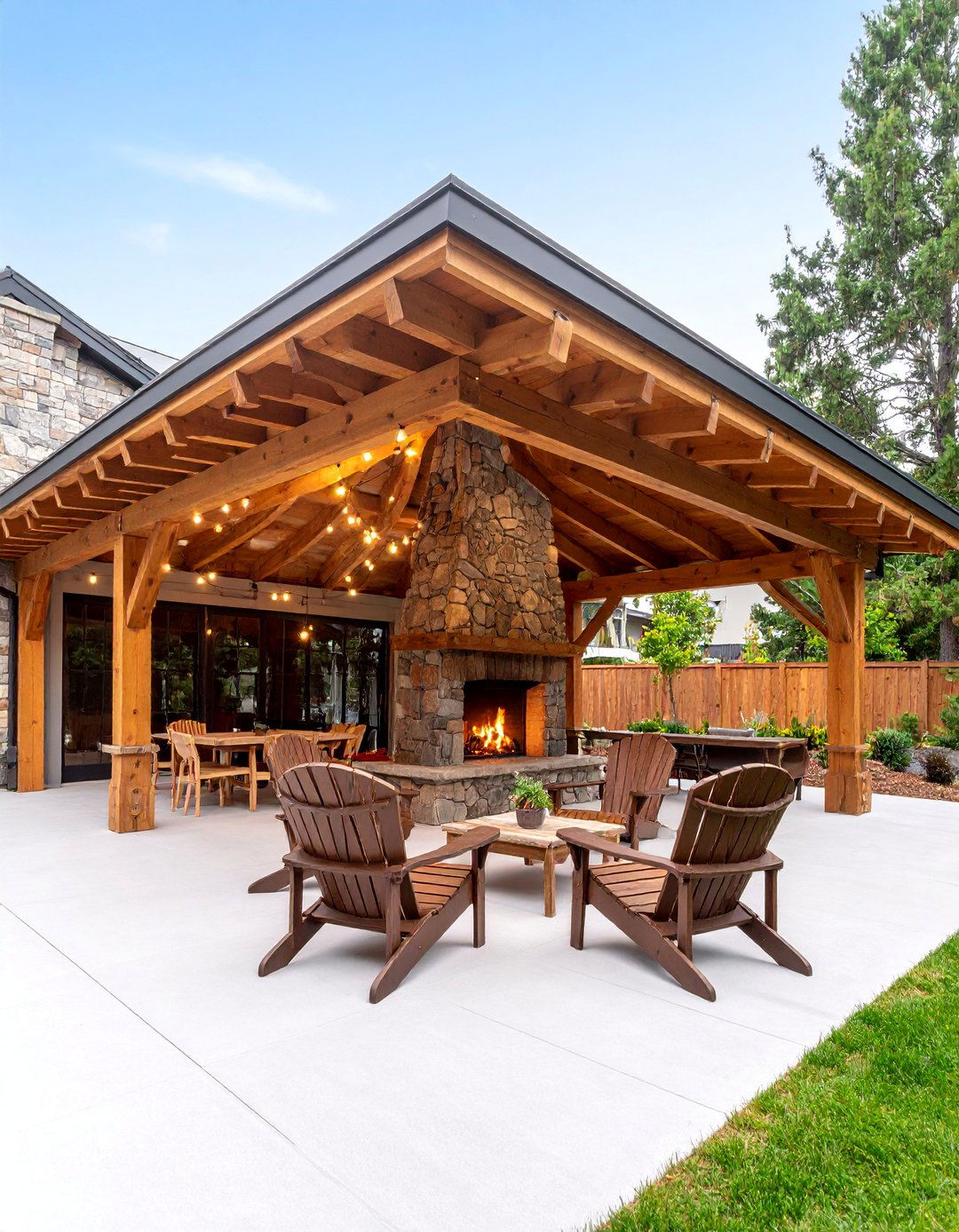 Timber Frame Pavilion with Stone Fireplace - 25 Backyard Pavilion With Fireplace