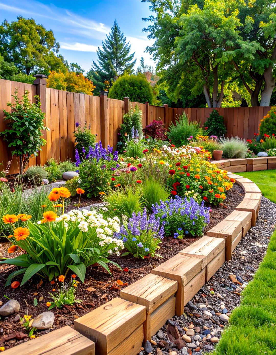 Timber Log Mulch Borders - 25 Mulch Edging Ideas