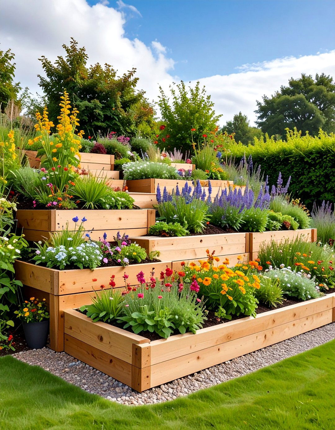 Timber Sleeper Tiered Garden with Native Plants - 25 Tiered Garden Ideas