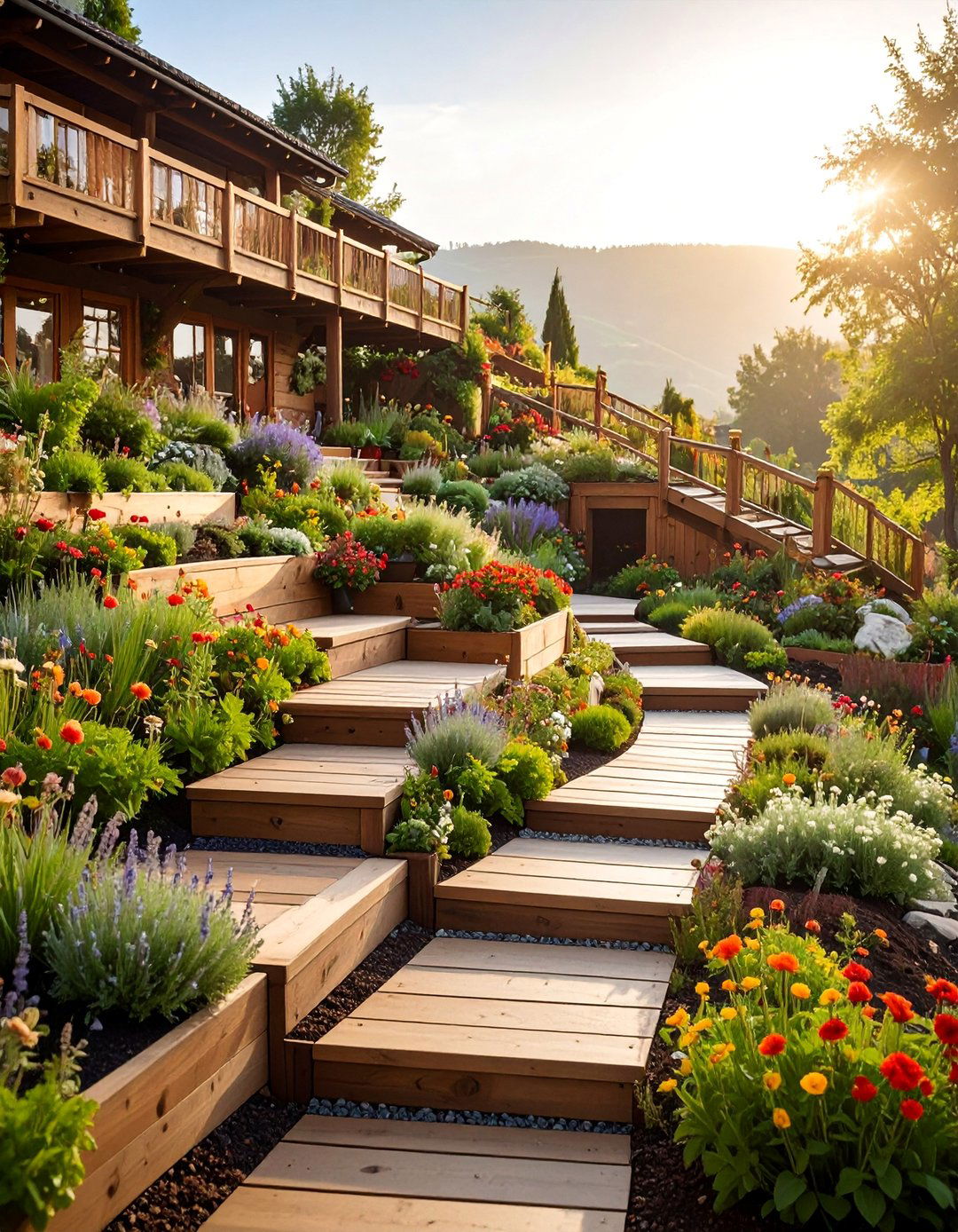 Timber and Gabion Wall Terraces - 25 Hillside Terraced Garden Ideas