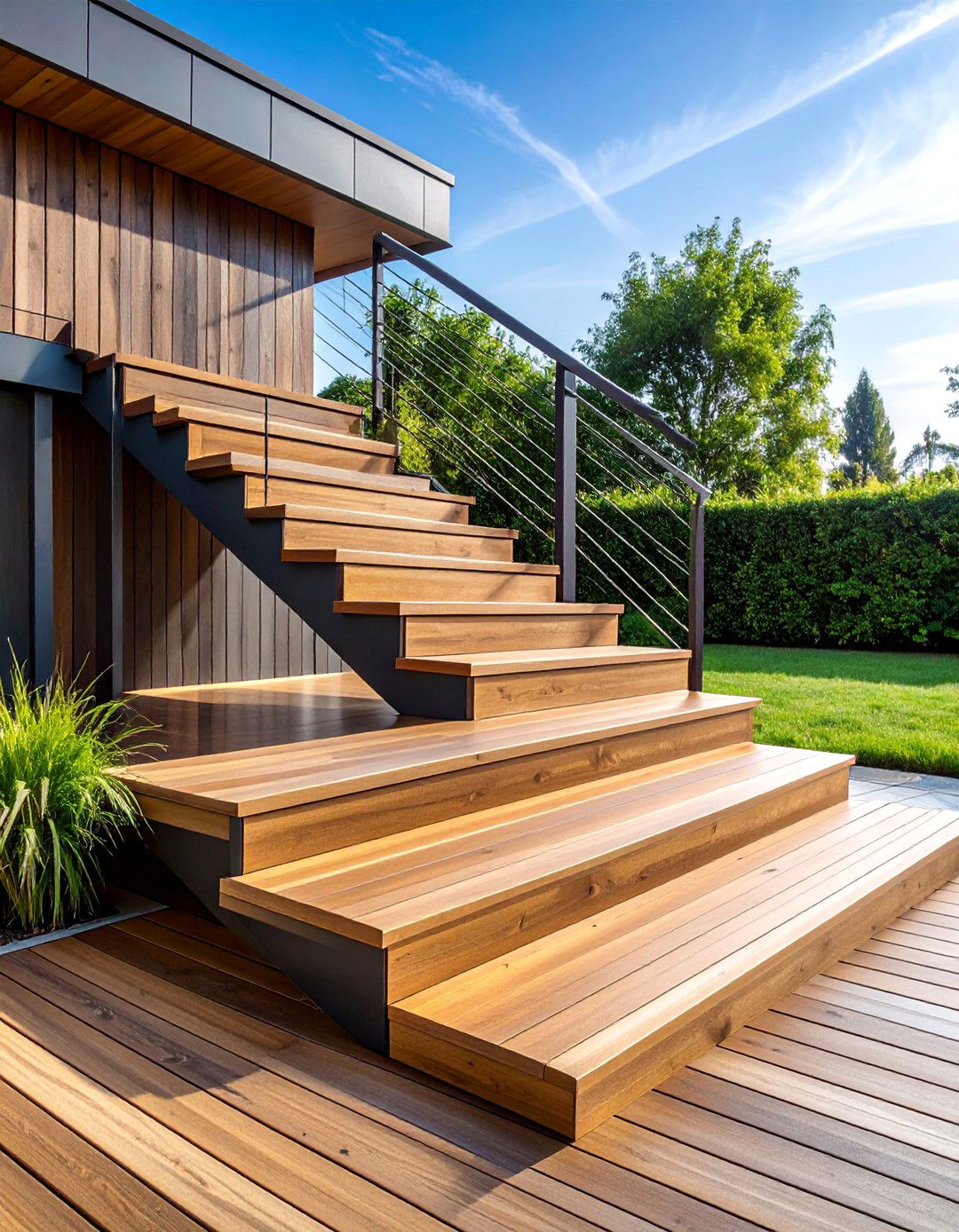 Timber and Steel Combination Steps - 25 Patio Steps Ideas