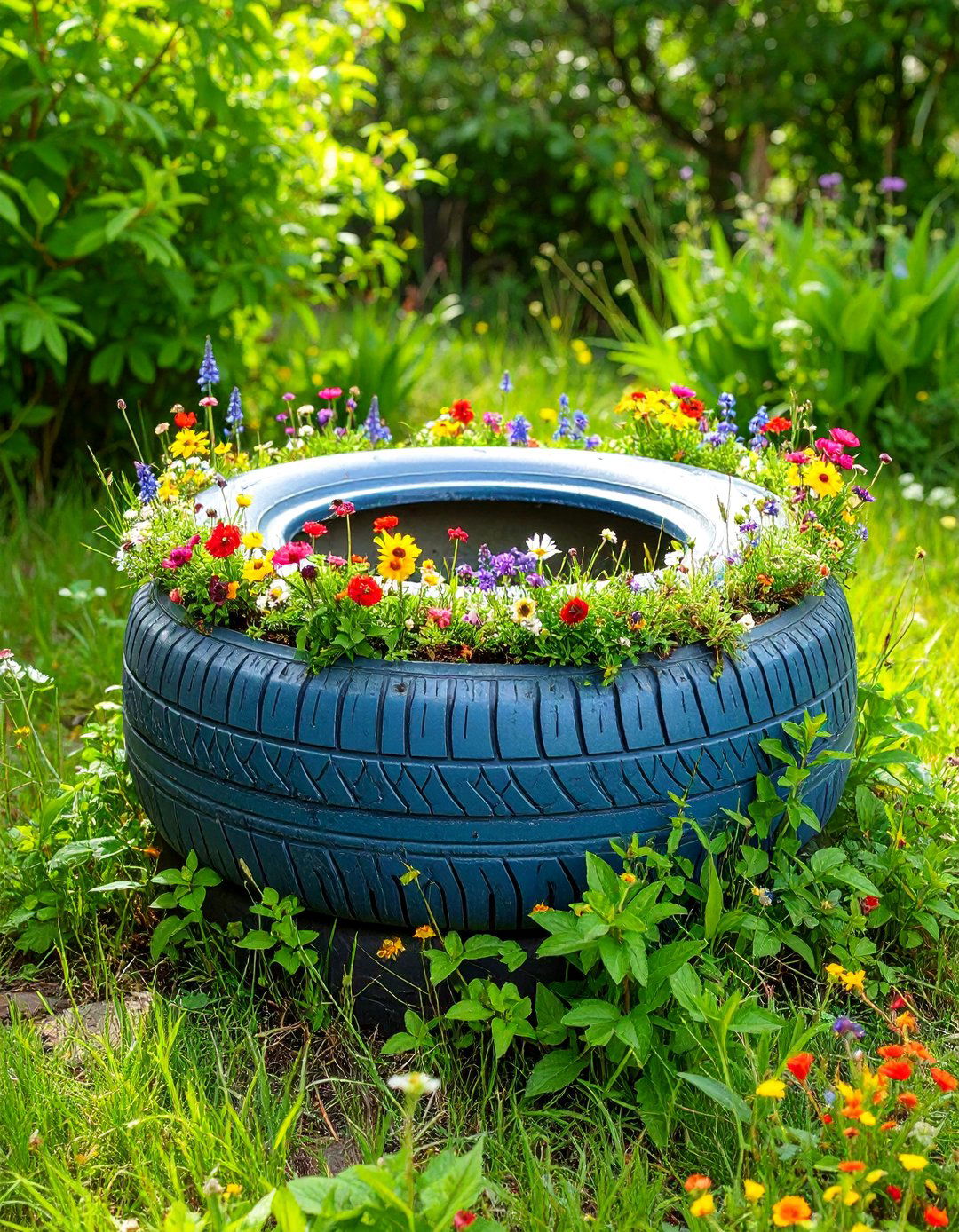 Tire Bird Bath Stations - 25 Recycled Tyre Garden Art Ideas