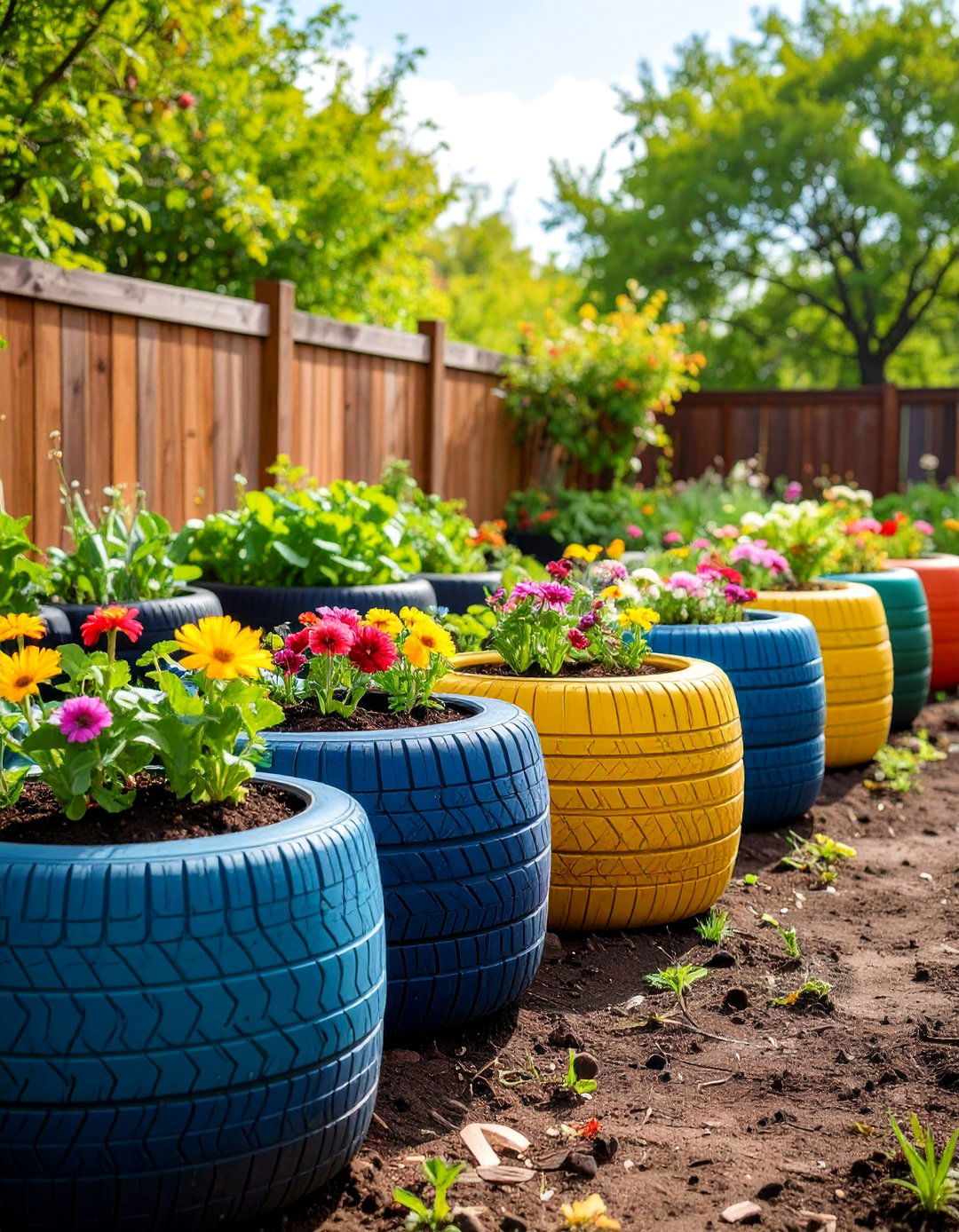 Tire Planter Garden Beds - 25 Backyard Ideas on a Budget