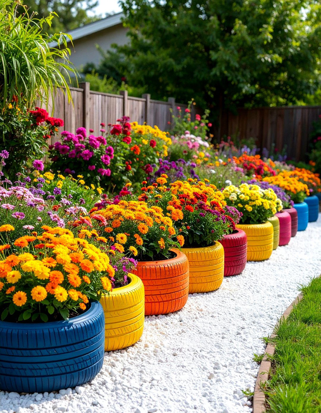 Tire Planter Rainbow Garden - 25 Budget Small Garden Ideas