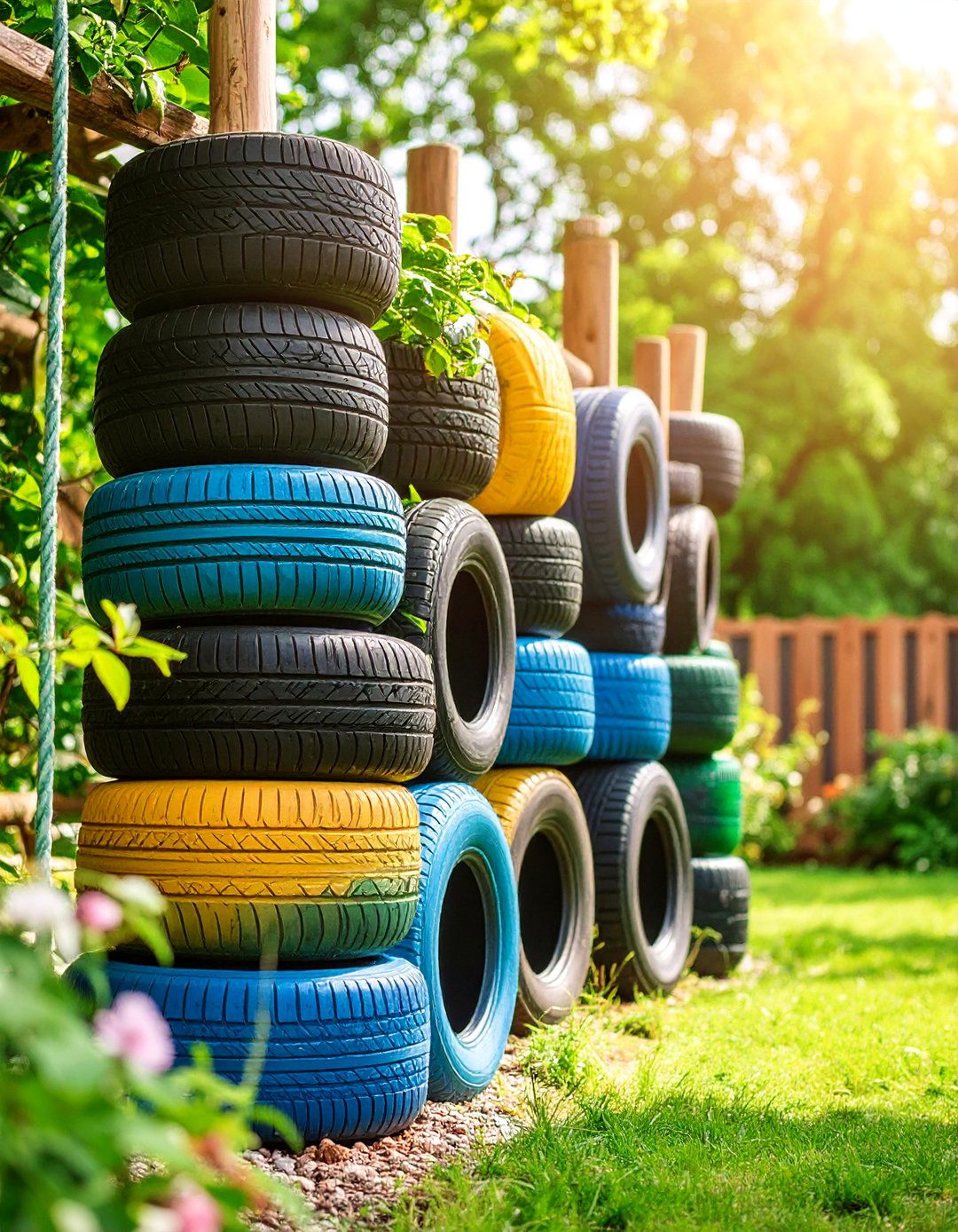 Tire Playground Climbing Structures - 25 Recycled Tyre Garden Art Ideas
