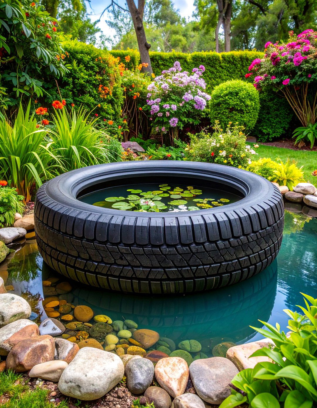 Tire Pond Features - 25 Recycled Tyre Garden Art Ideas