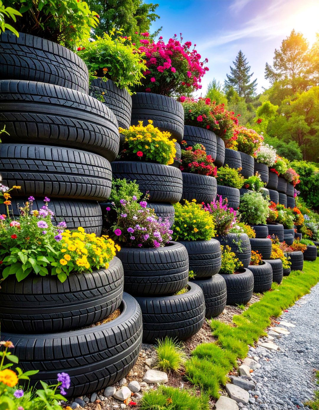 Tire Retaining Wall Systems - 25 Recycled Tyre Garden Art Ideas
