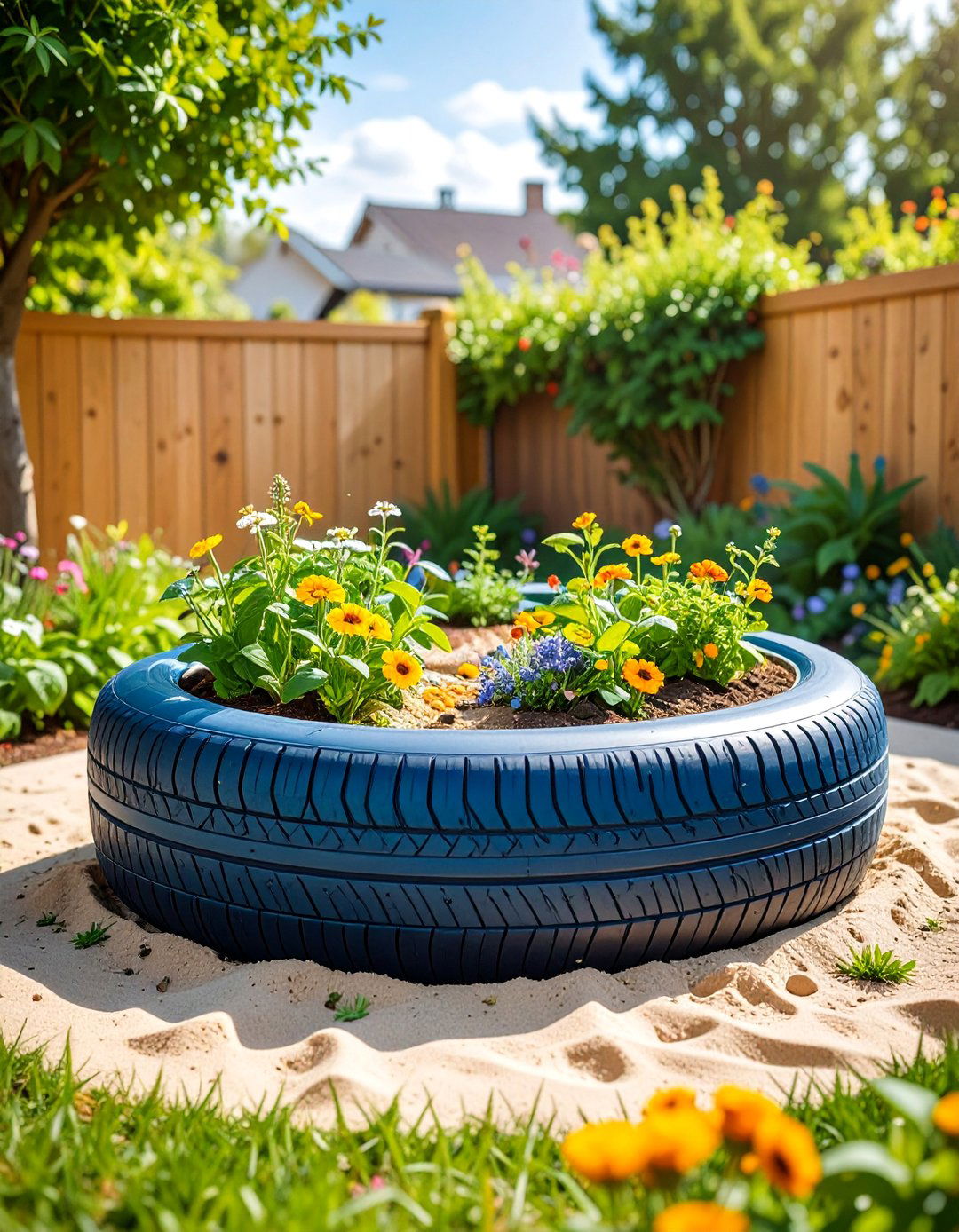 Tire Sandbox Gardens - 25 Recycled Tyre Garden Art Ideas