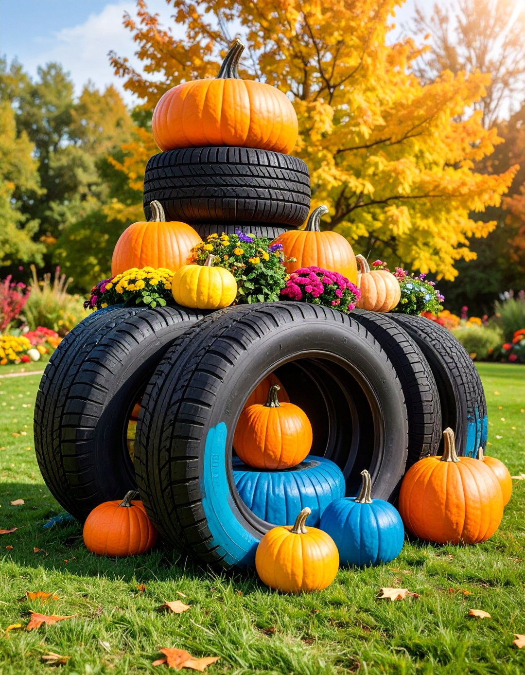 Tire Seasonal Display Frameworks - 25 Recycled Tyre Garden Art Ideas