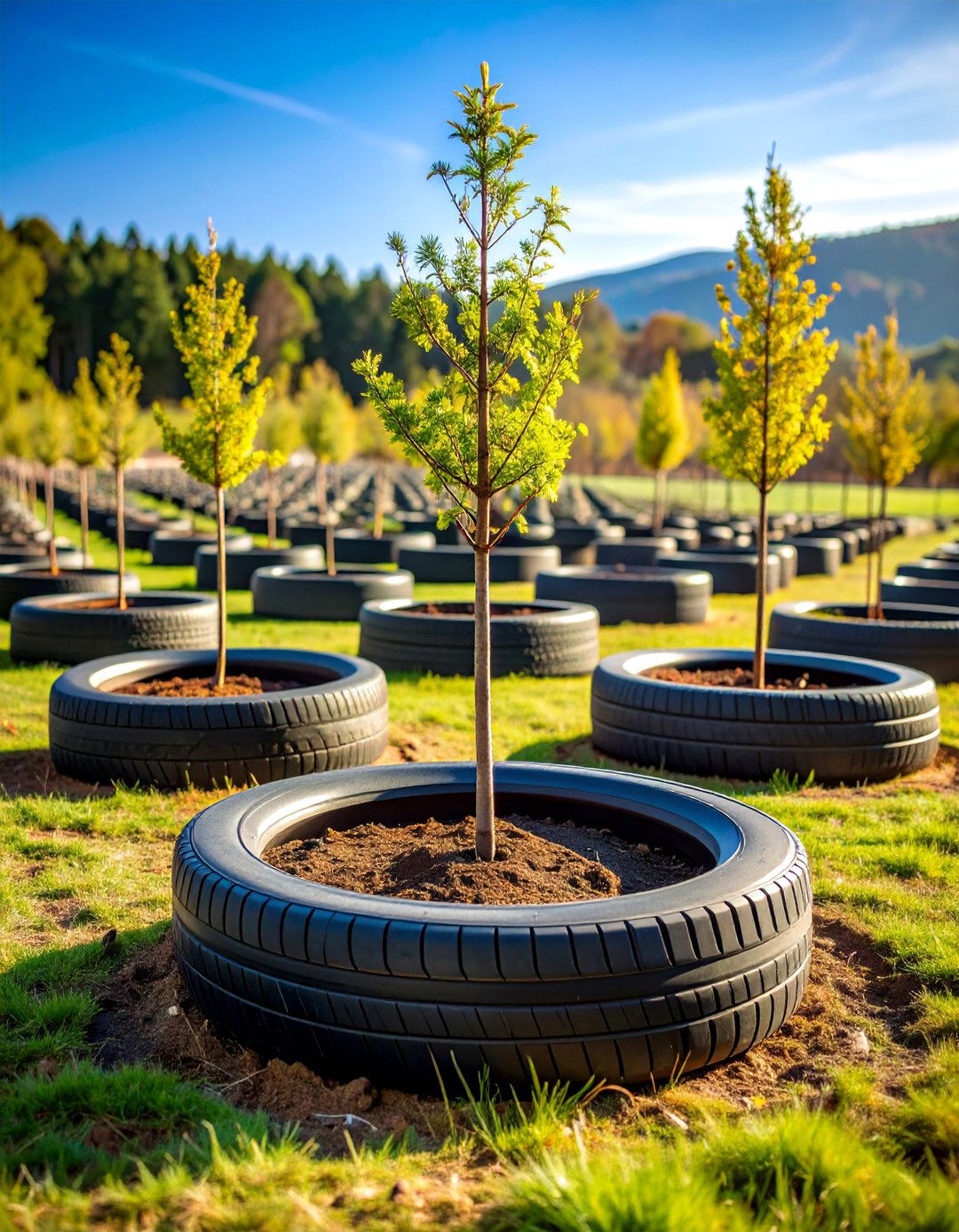 Tire Tree Protection Rings - 25 Recycled Tyre Garden Art Ideas