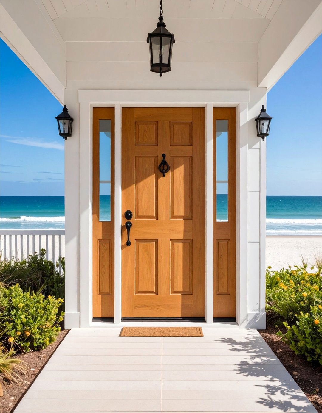 Toffee Brown Door with Casual Beach House Elements - 25 Brown House Front Door Colors