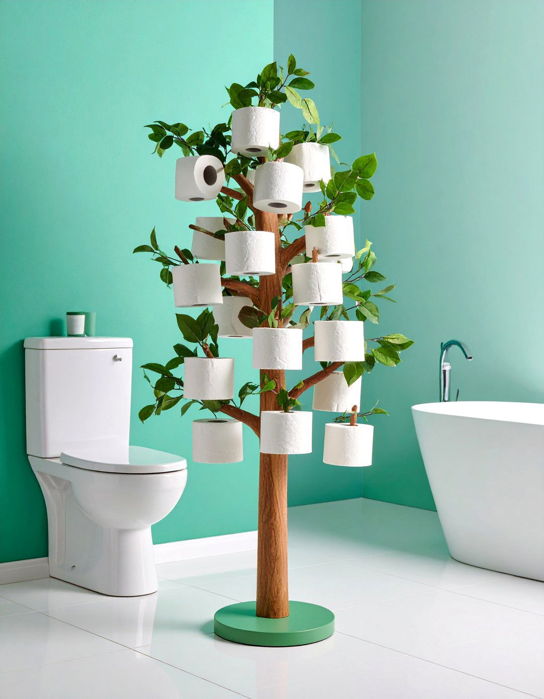 Toilet Paper Tree Stand with Multi Arm Design - 25 Toilet Paper Storage Ideas