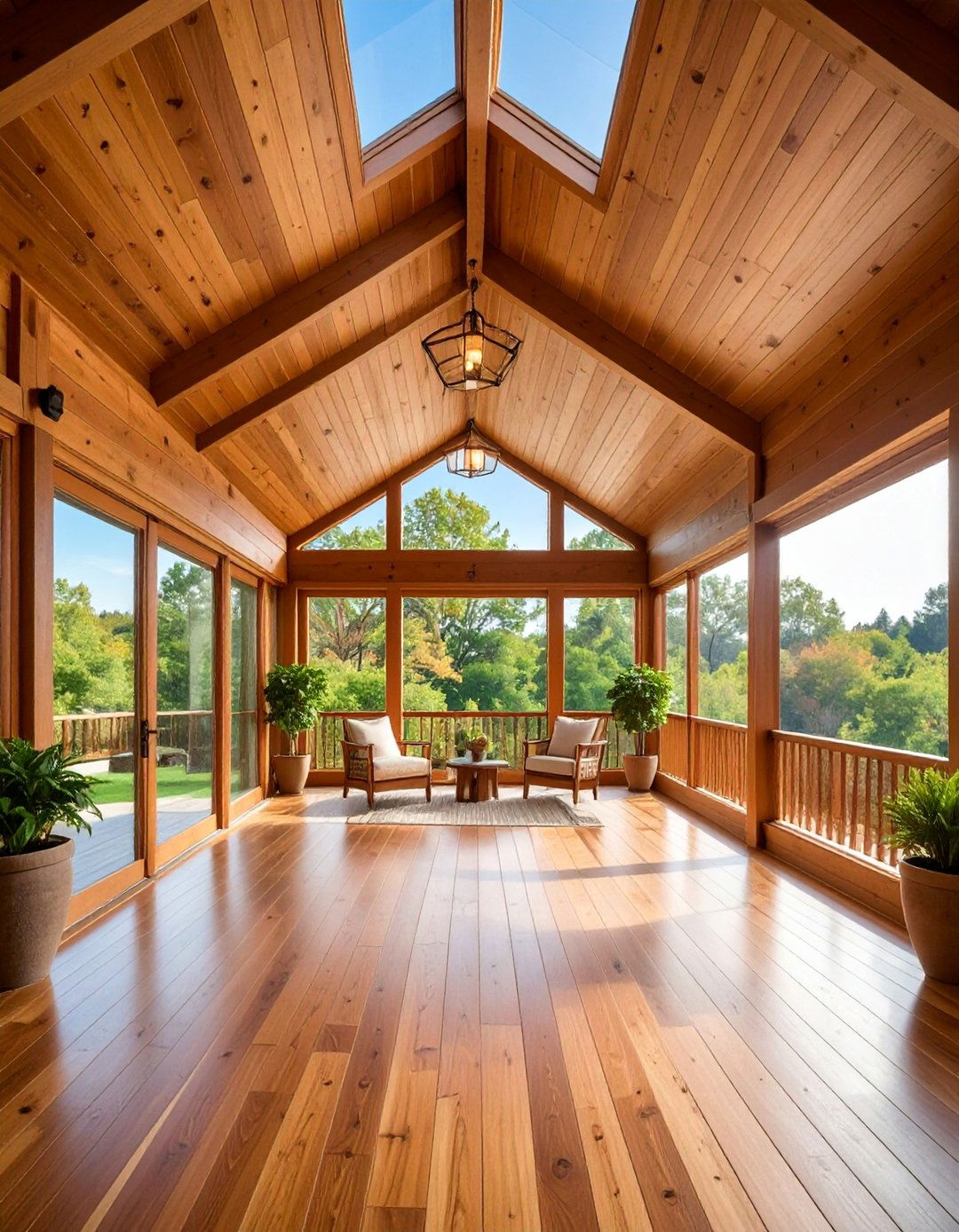 Tongue and Groove Sunroom Ceiling with Natural Stain Finish - 25 Sunroom Ceiling Ideas