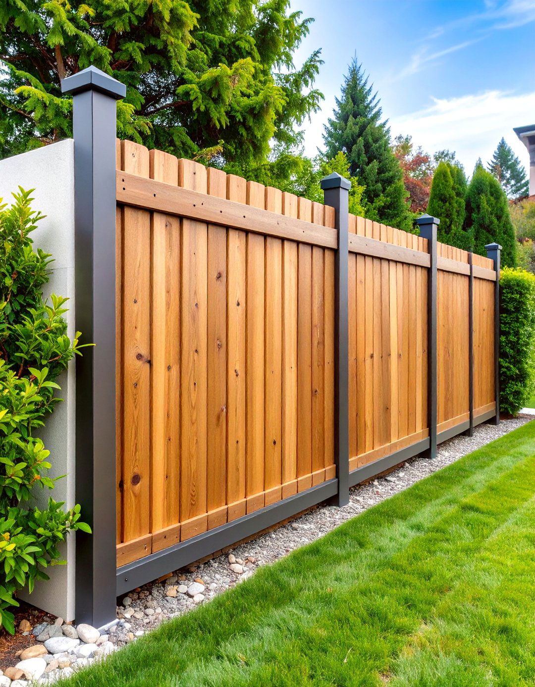 Tongue and Groove Wood Privacy with Metal Structure - 25 Metal and Wood Fence