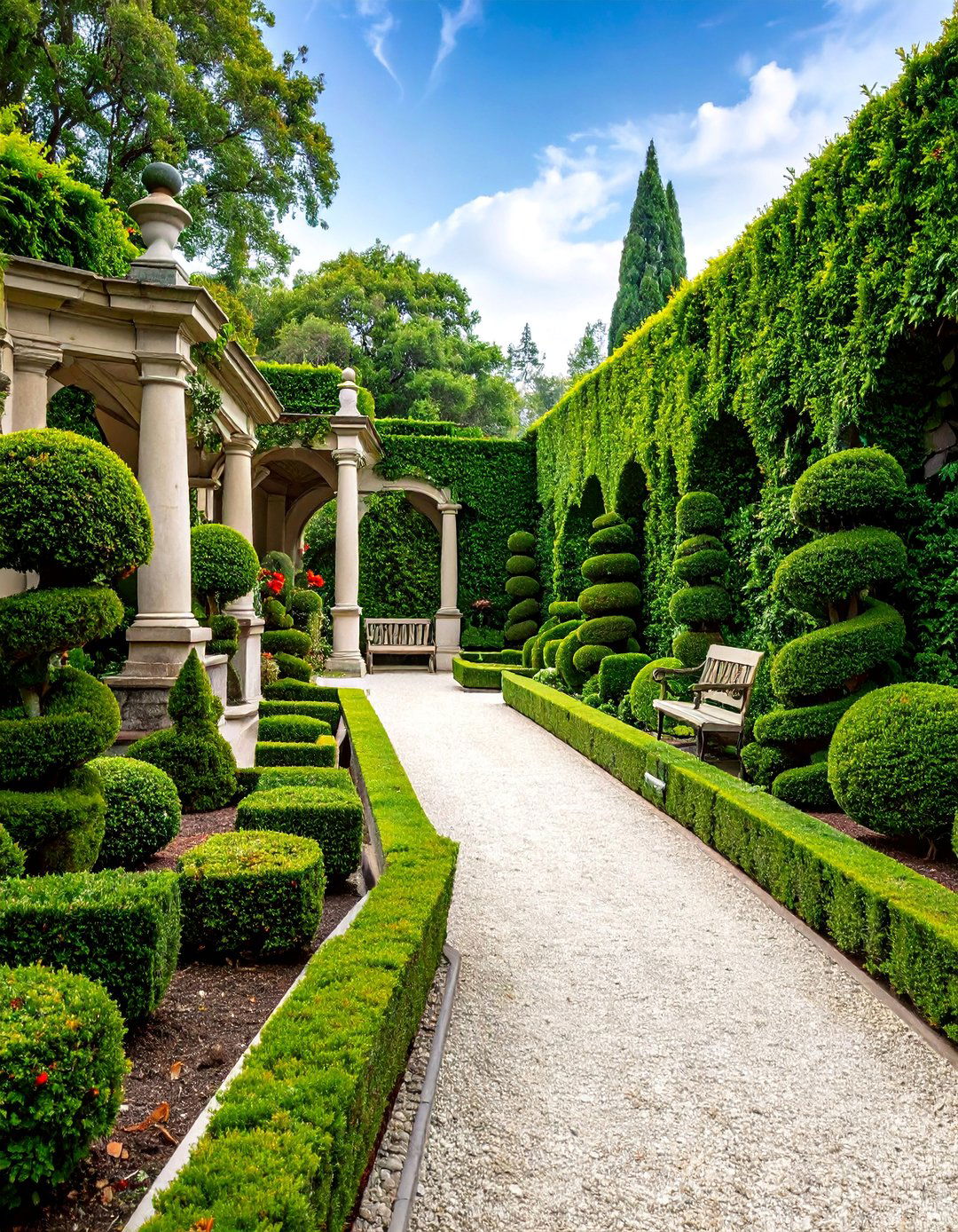 Topiary Garden Mural with Formal Shapes - 25 Garden Mural Ideas