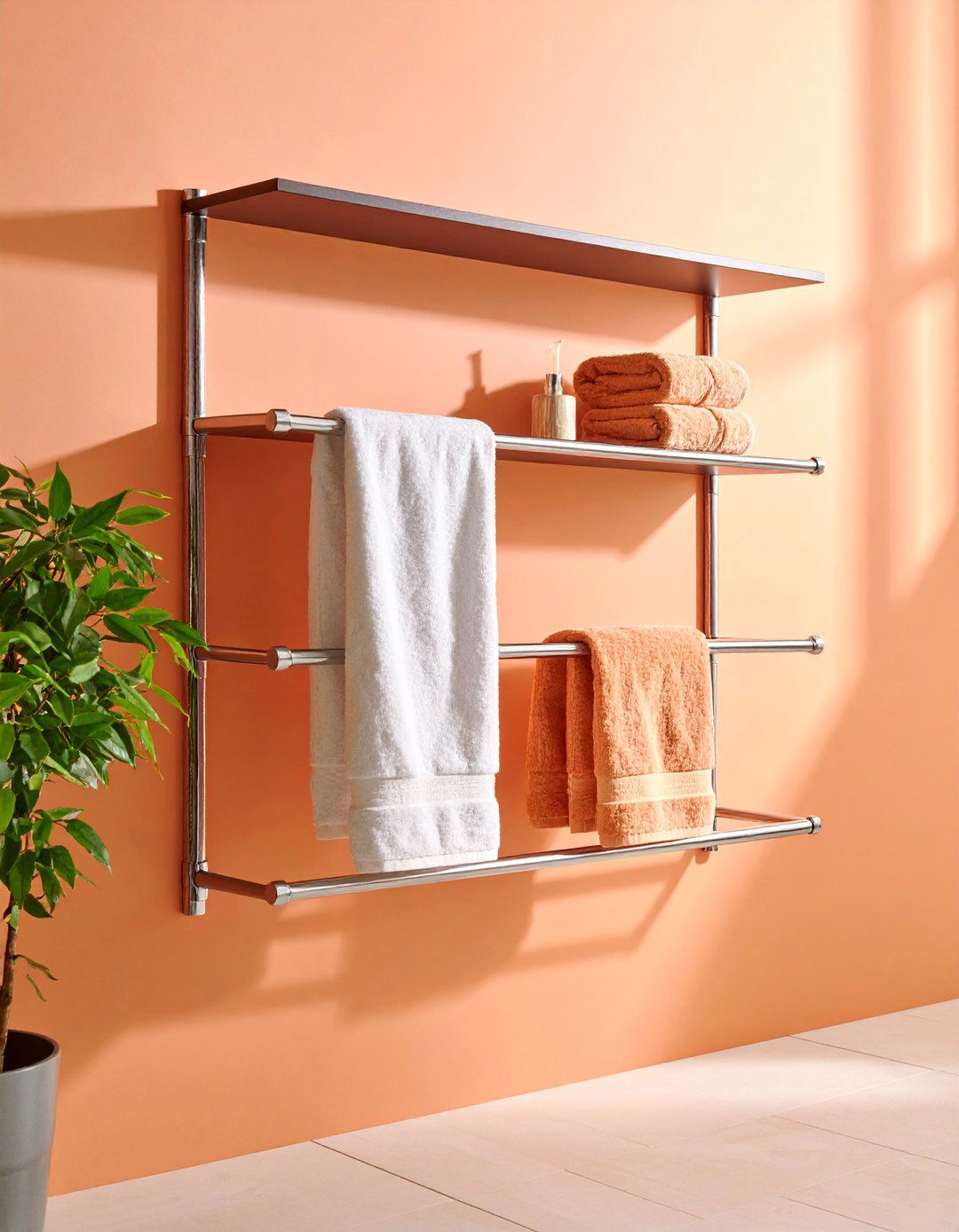 Towel Bar with Integrated Shelf System - 25 Small Bathroom Shelving Ideas