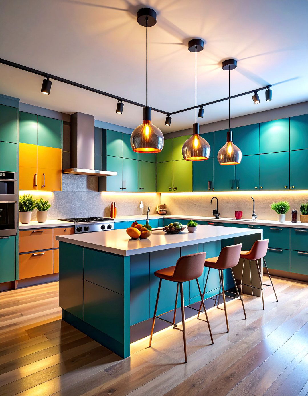 Track System with Pendant and Spotlight Combinations - 25 Kitchen Track Lighting Ideas