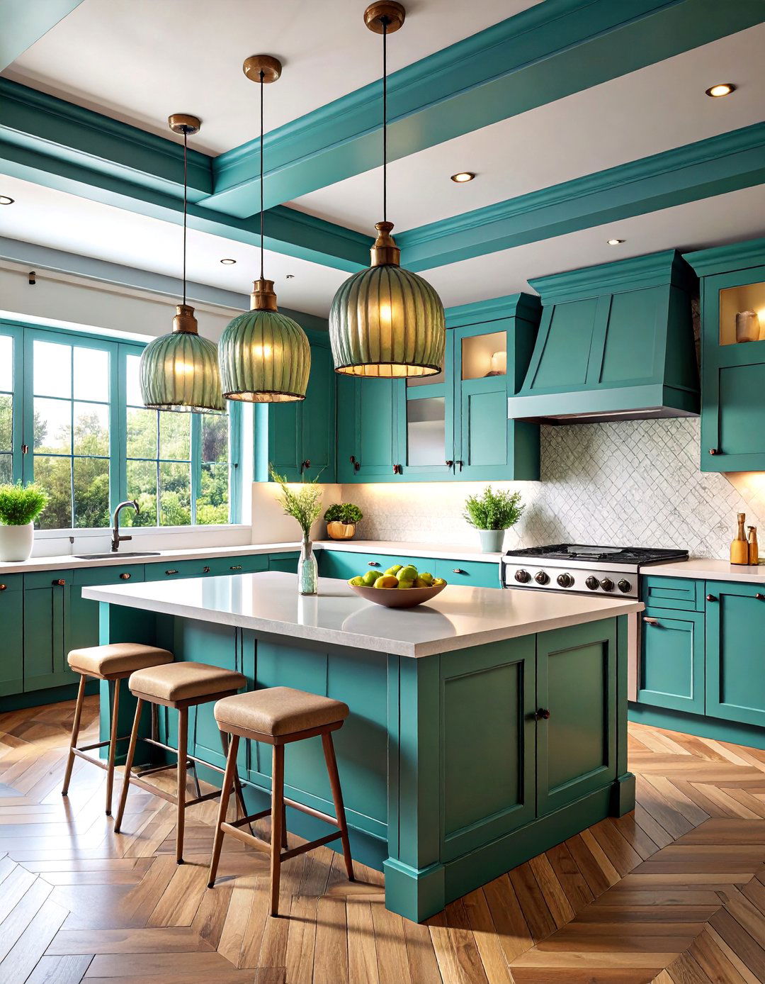 Track System with Ribbed Glass Fixtures - 25 Kitchen Track Lighting Ideas