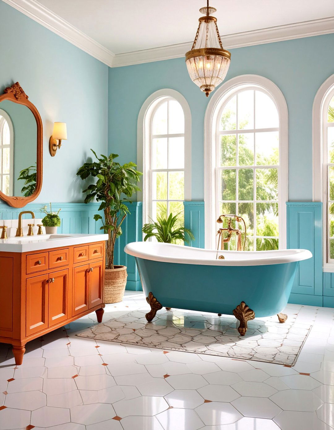 Traditional Bathroom with Vintage Fixtures - 25 Teal and Orange Color Scheme for Your Rooms