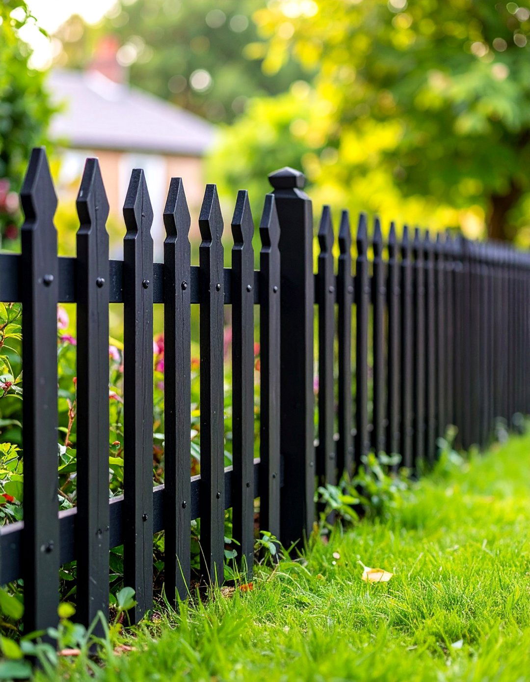 Traditional Black Picket Garden Fence - 25 Black Fence Ideas