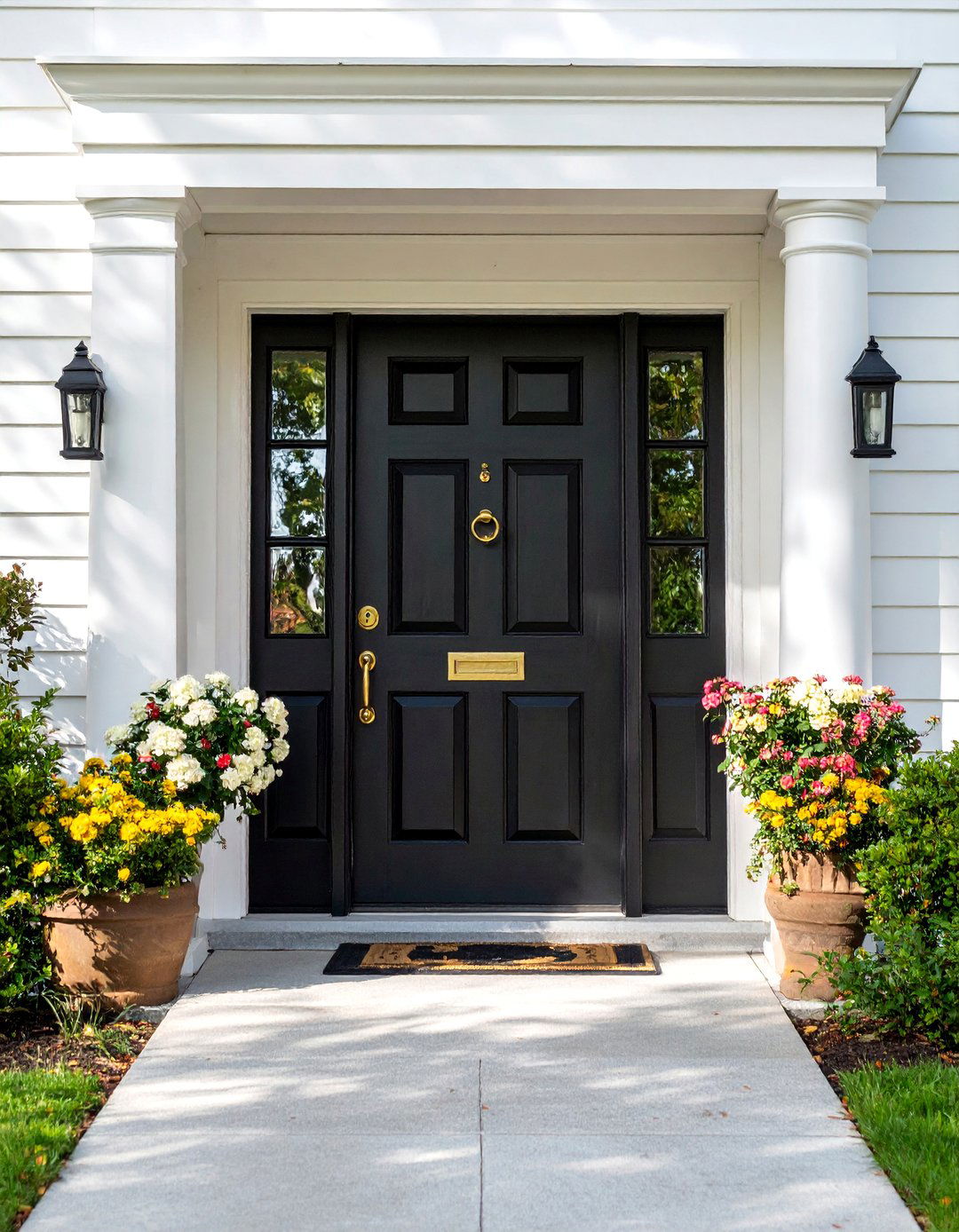 Traditional Black Six Panel Door with Oil Rubbed Bronze Hardware - 25 Black Front Door Ideas