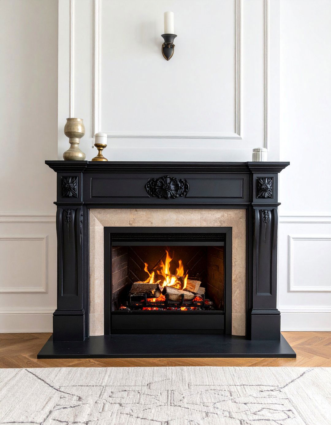 Traditional Black Wood Mantel Classic - 25 Black Fireplace Ideas