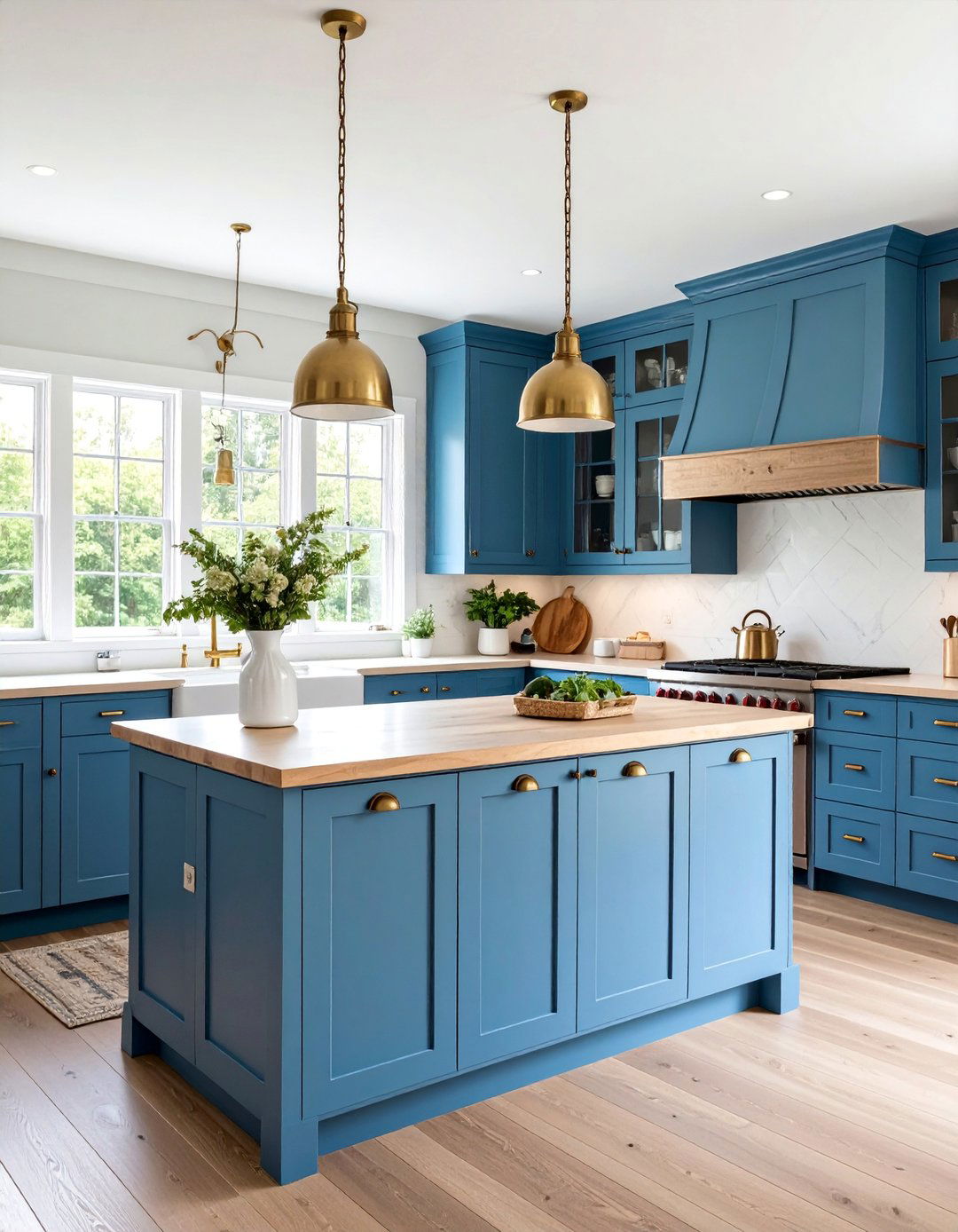 Traditional Blue Kitchen with White Farmhouse Elements - 25 Blue and White Kitchen Ideas