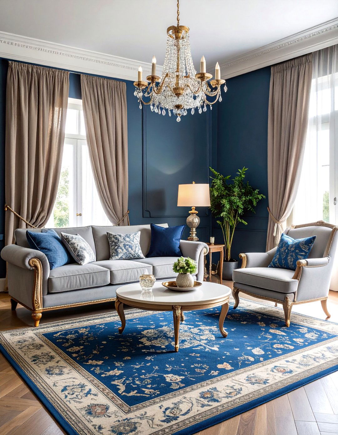 Traditional Blue and Pearl Grey Elegant Living Room - 25 Blue and Grey Living Room Ideas