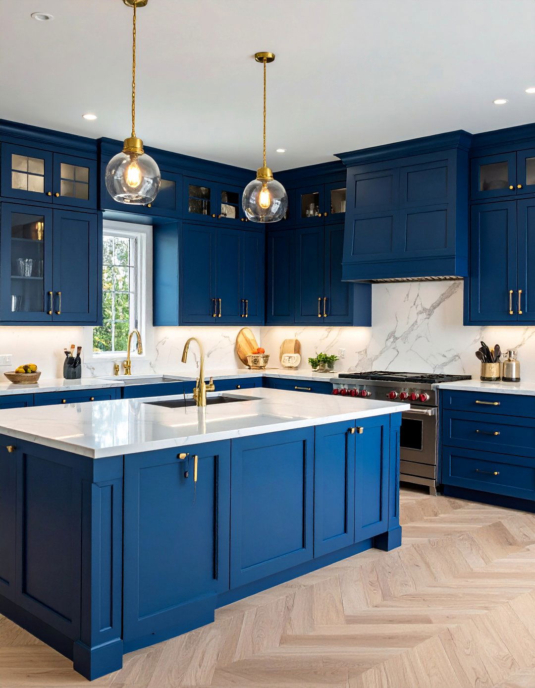 Traditional Blue and White Kitchen with Raised Panel Cabinets - 25 Blue and White Kitchen Ideas
