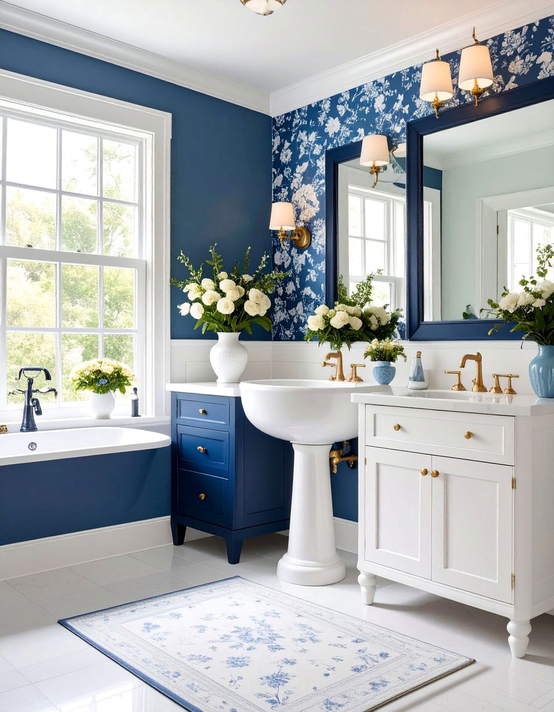 Traditional Blue and White Powder Room - 25 Blue and White Decor Ideas