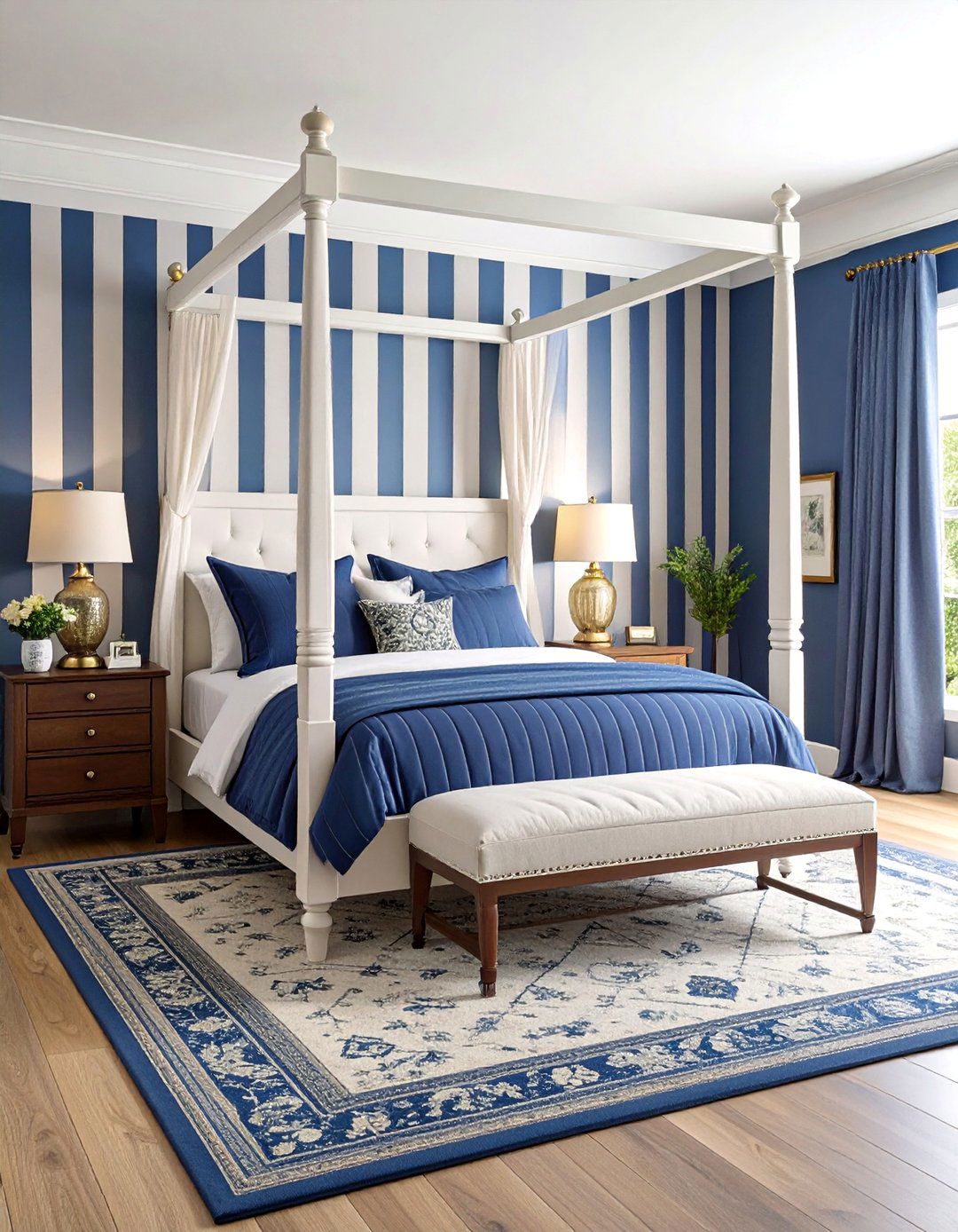 Traditional Blue and White Striped Bedroom - 25 Blue and White Bedroom Ideas