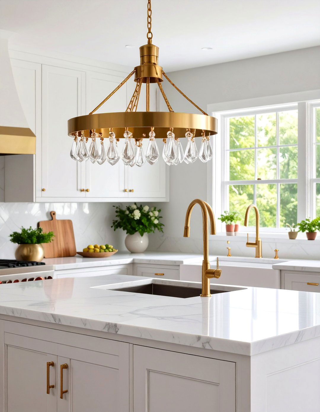 Traditional Brass and Crystal Pendant Lights - 25 Kitchen Sink Lighting Ideas