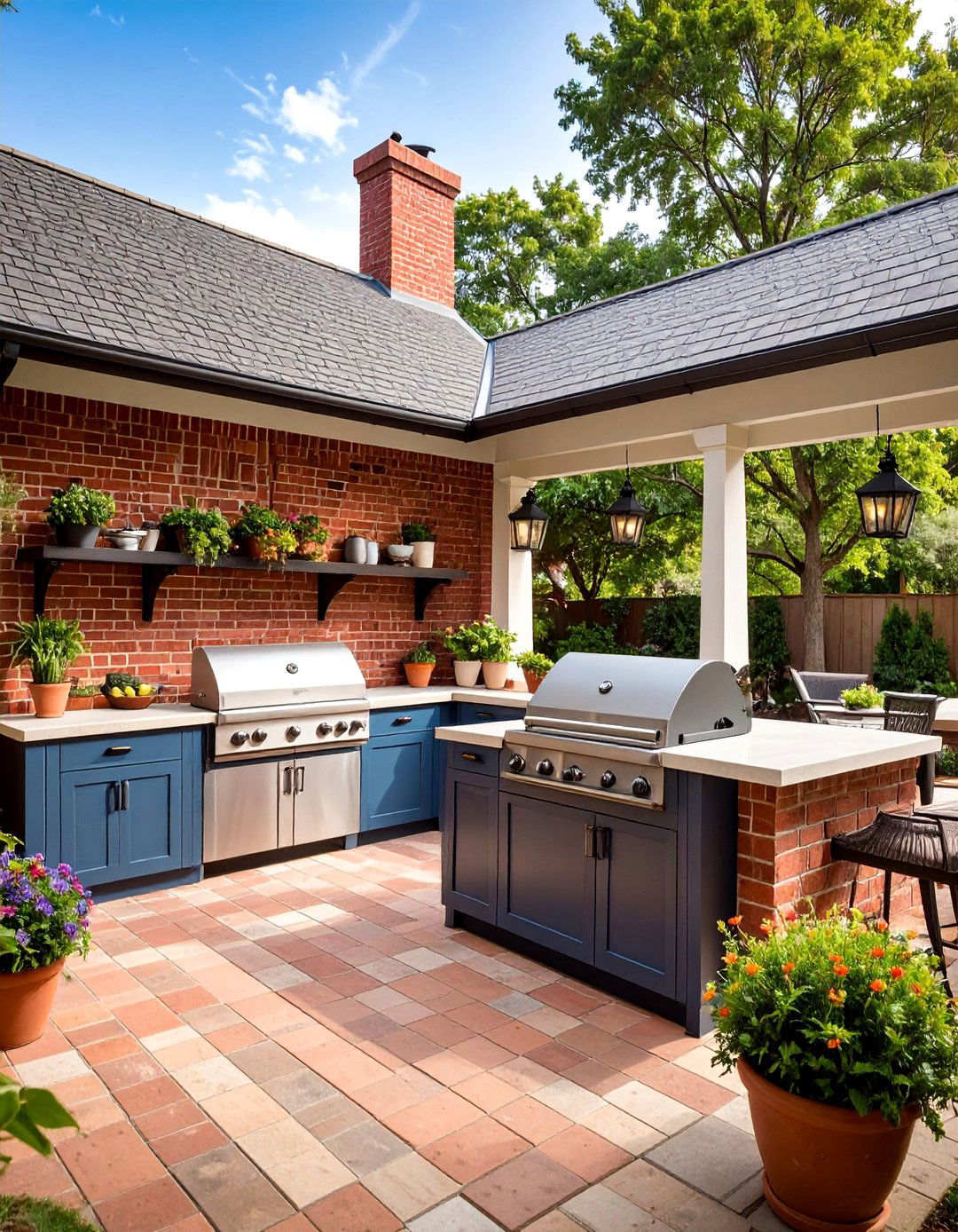 Traditional Brick Colonial Kitchen Design - 25 L Shaped Outdoor Kitchen Ideas