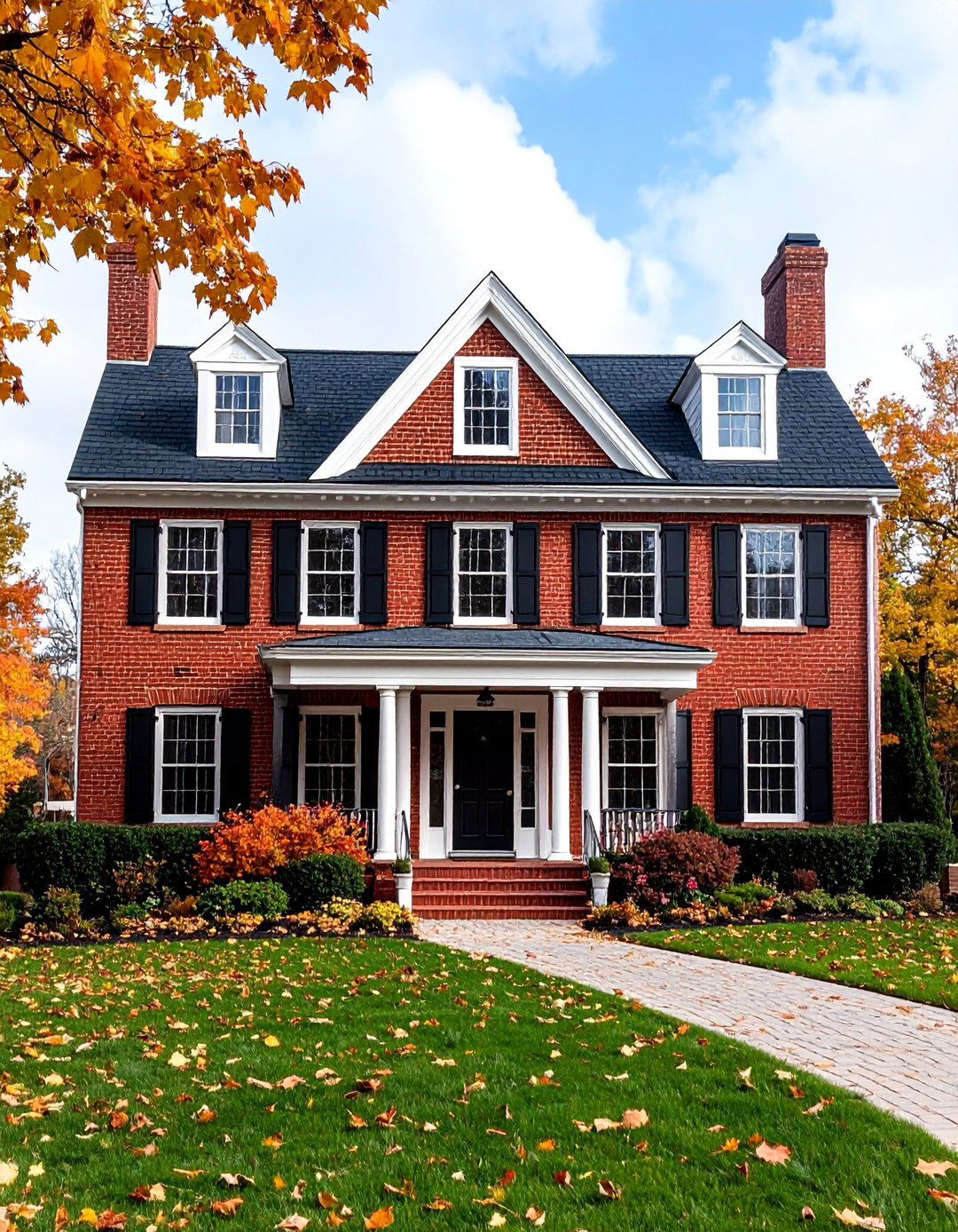 Traditional Brick Colonial with Black Accents - 25 Exterior Home with a Black Roof Ideas