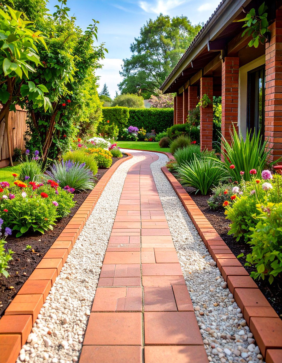 Traditional Brick Edged Pea Gravel Walkway - 25 Pea Gravel Walkway Ideas