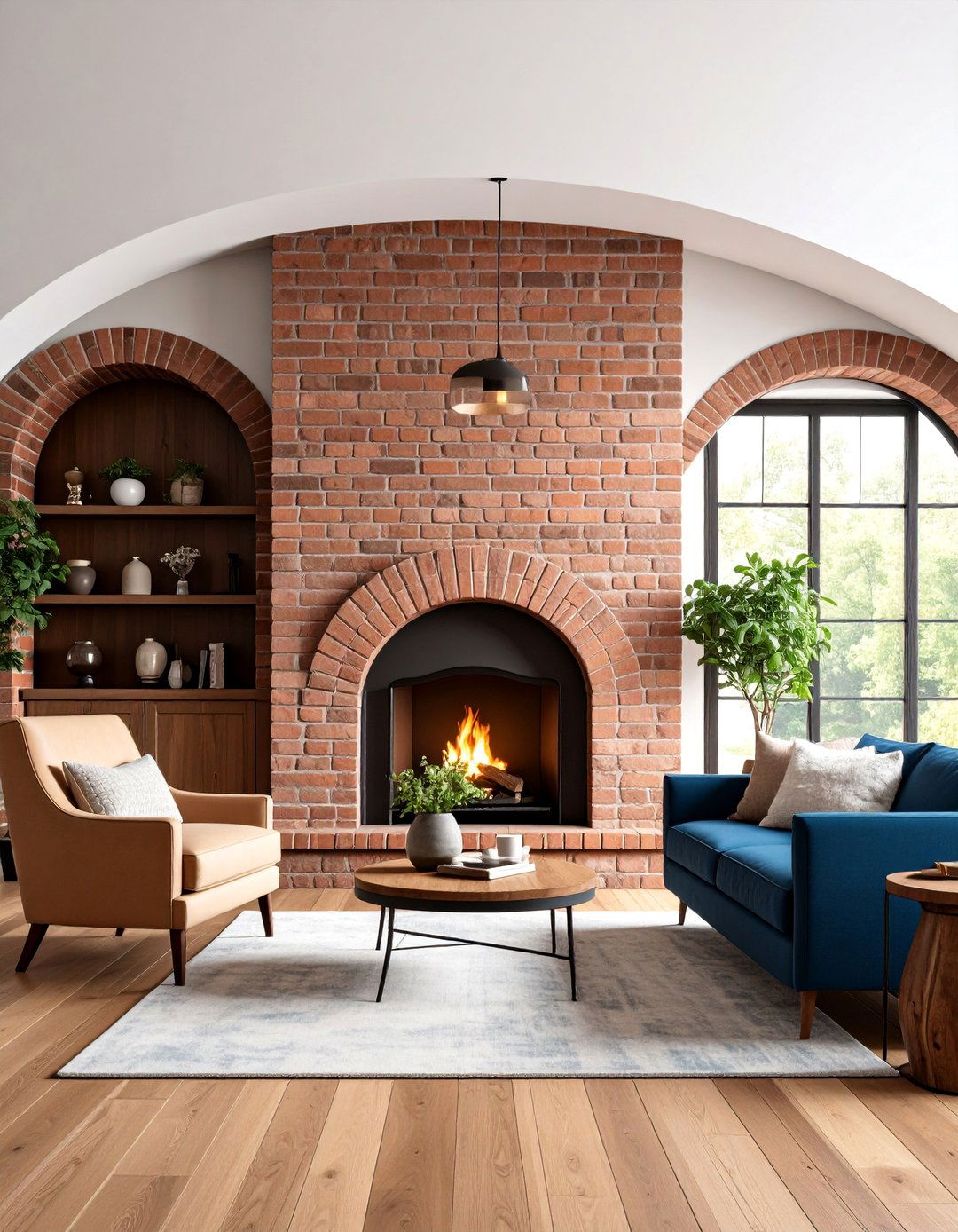 Traditional Brick Fireplace with Arched Alcove Design - 25 Rustic Living Room With a Brick Fireplace Ideas