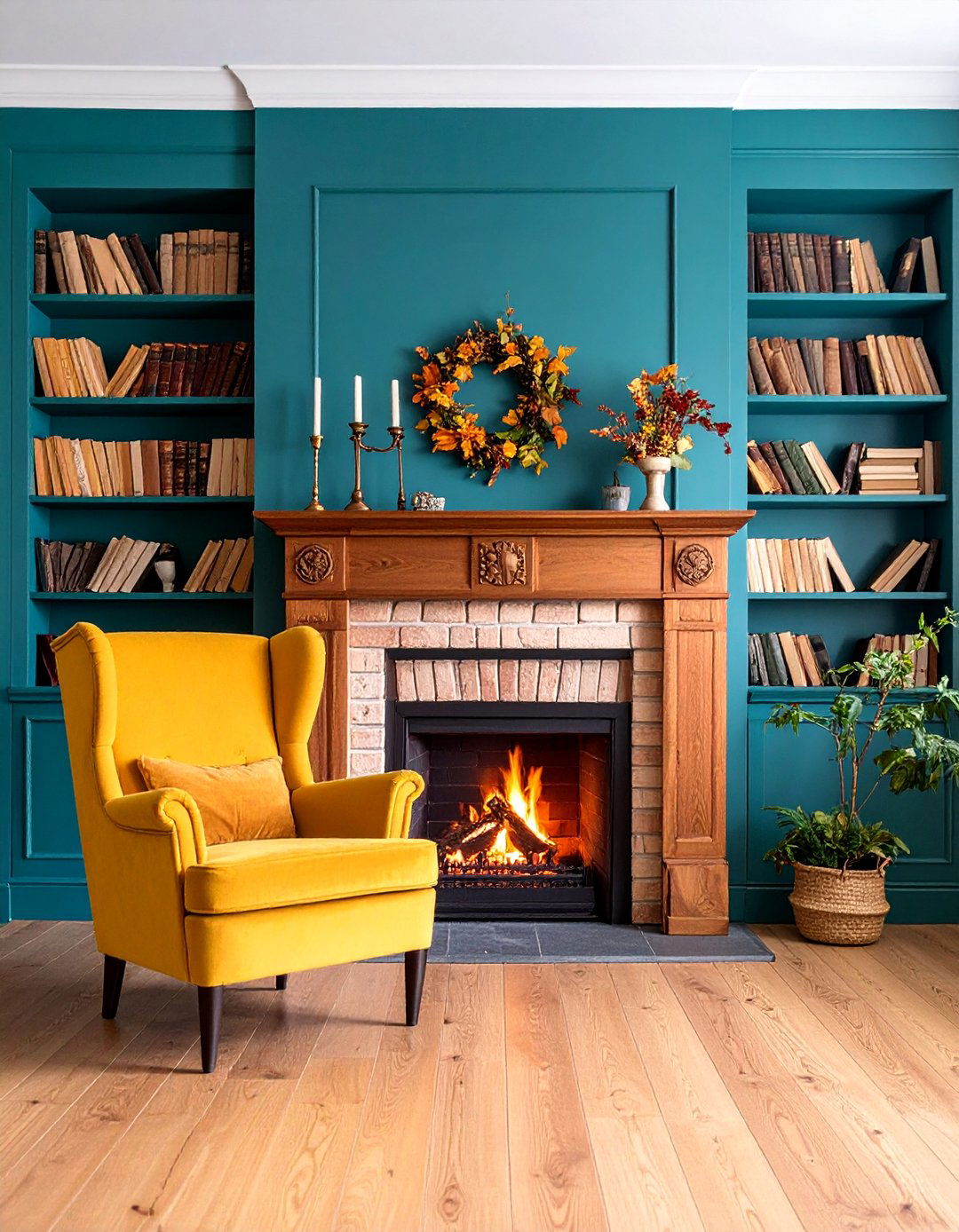 Traditional Brick Fireplace with Cozy Reading Nook - 25 Small Living Room Fireplace Ideas