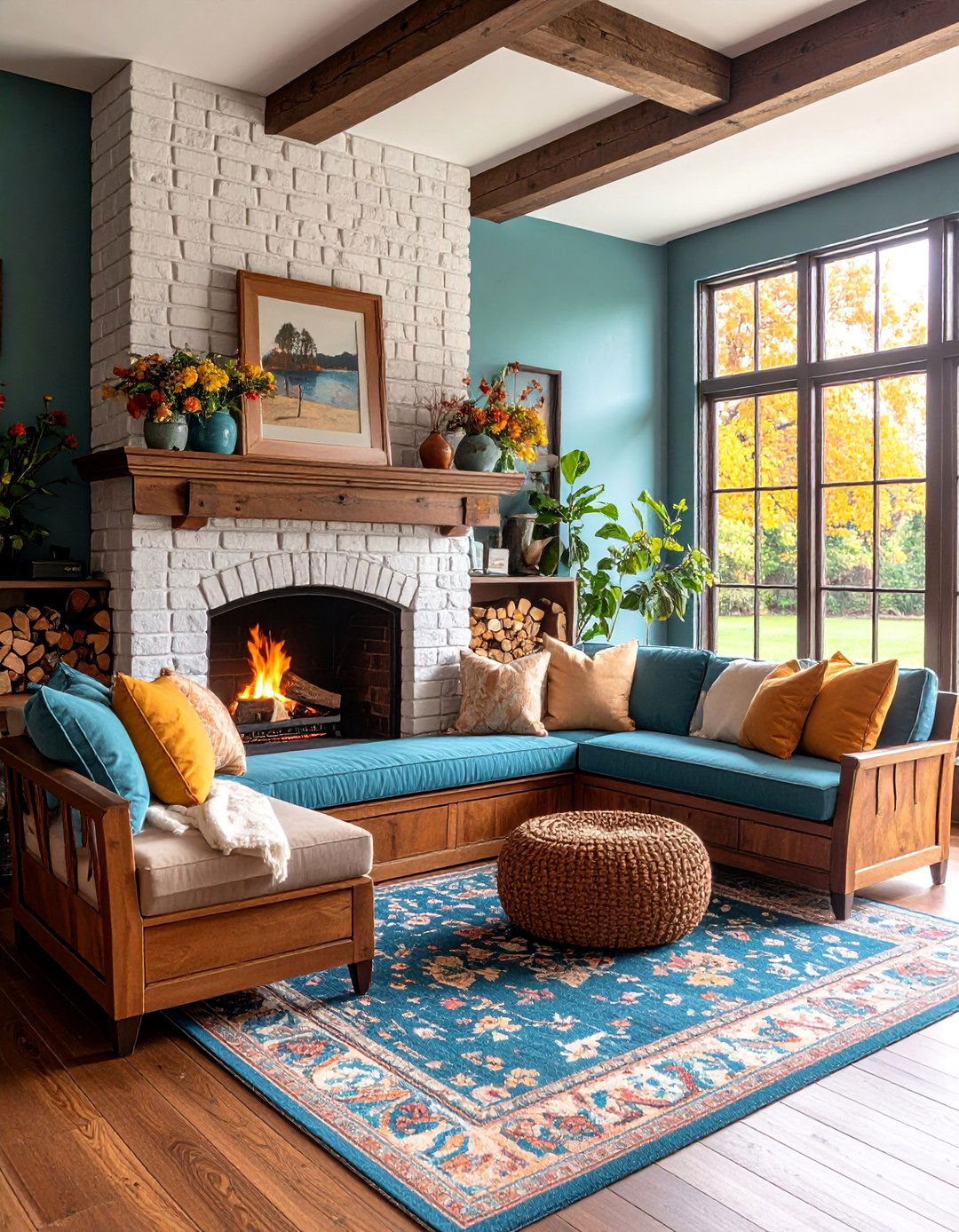 Traditional Brick Fireplace with Painted Surround and Built in Seating - 25 Faux Fireplace Ideas