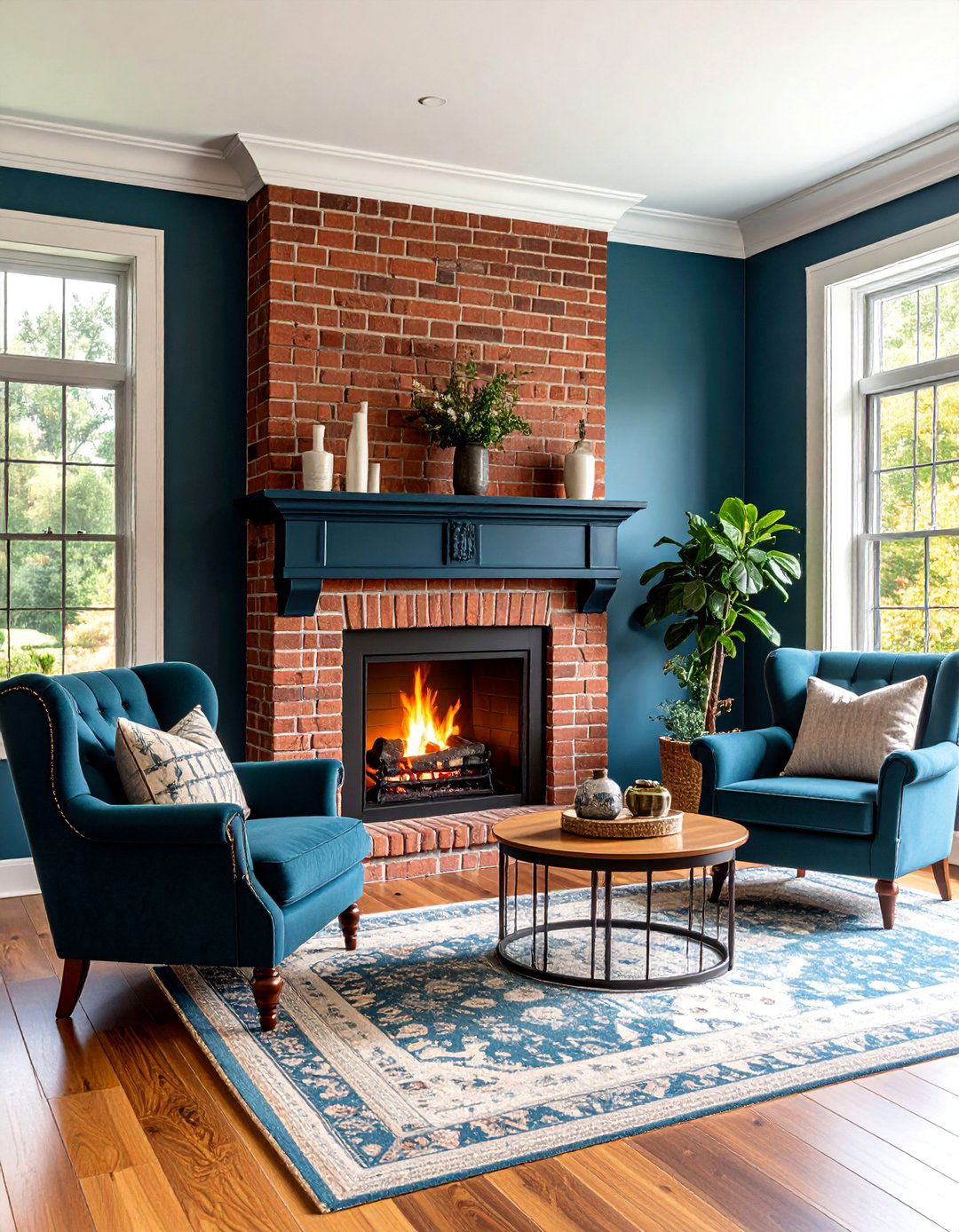 Traditional Brick Fireplace with Painted Surround - 25 Fireplace Ideas