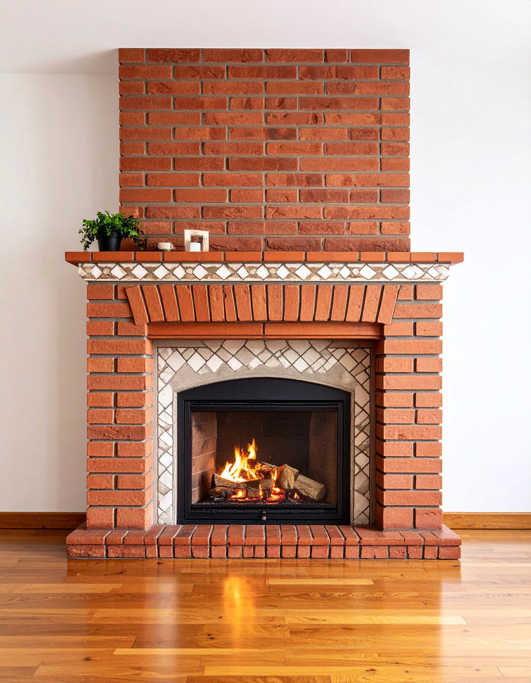 Traditional Brick Hearth with Decorative Border - 25 Fireplace Hearth Ideas