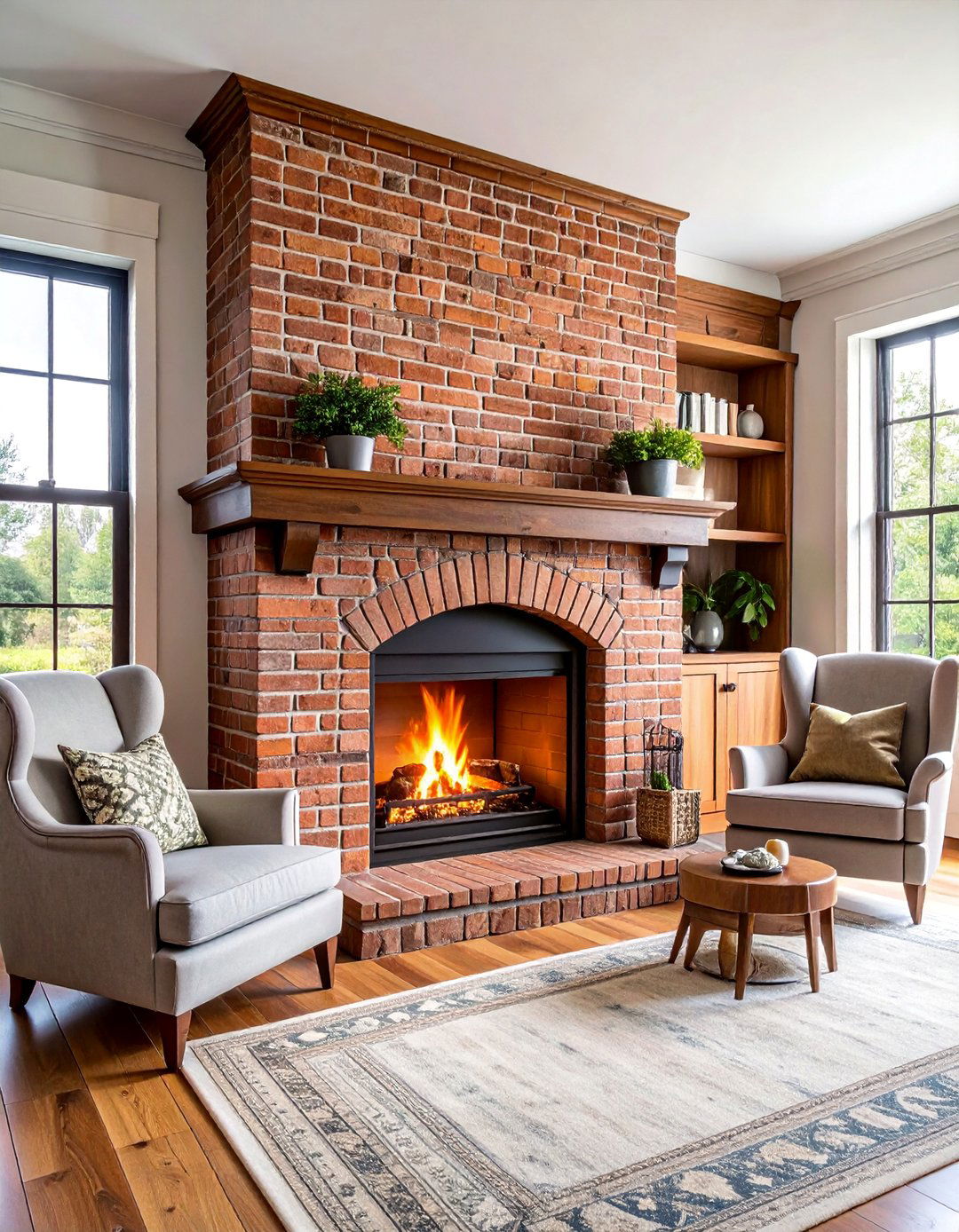 Traditional Brick Hearth with Wooden Built Ins - 25 Tv Over Fireplace Ideas