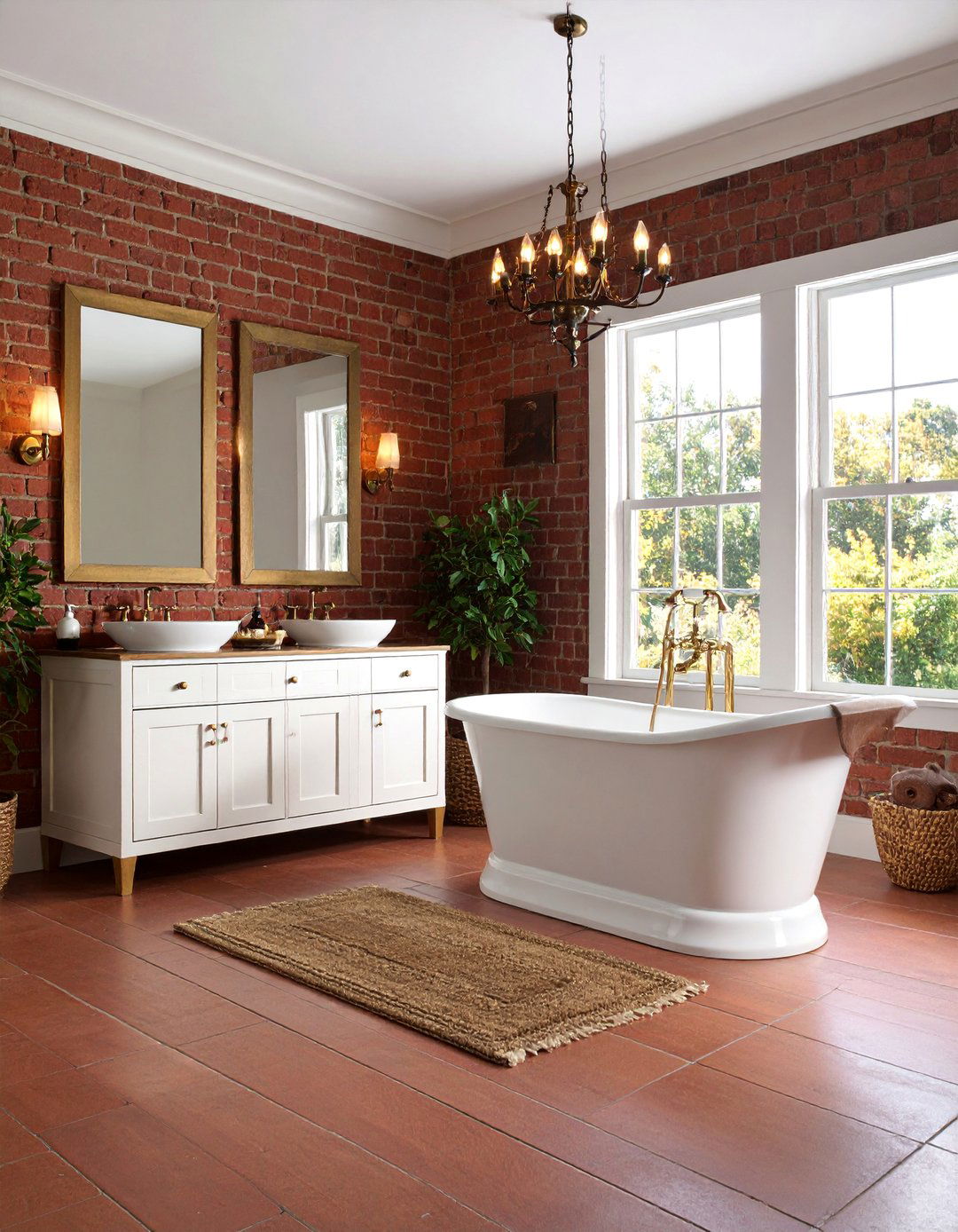 Traditional Brown Brick with White Painted Surfaces - 25 Brown and White Bathroom Ideas