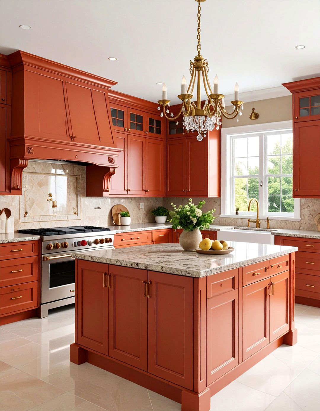 Traditional Burnt Orange Kitchen with Crown Molding - 25 Burnt Orange Kitchen Ideas