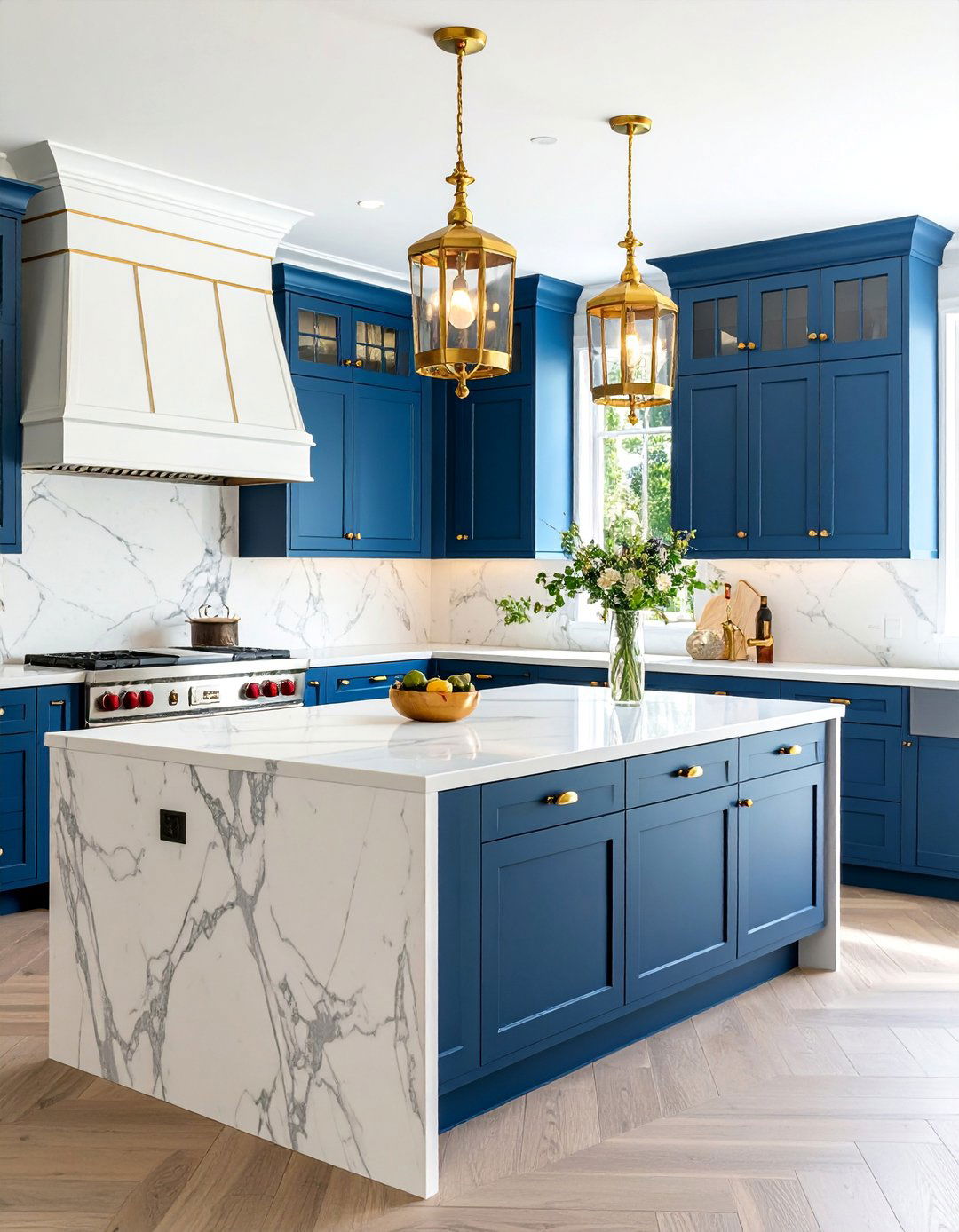 Traditional Carrara Island with Raised Panel Doors - 25 Marble Kitchen Island Ideas