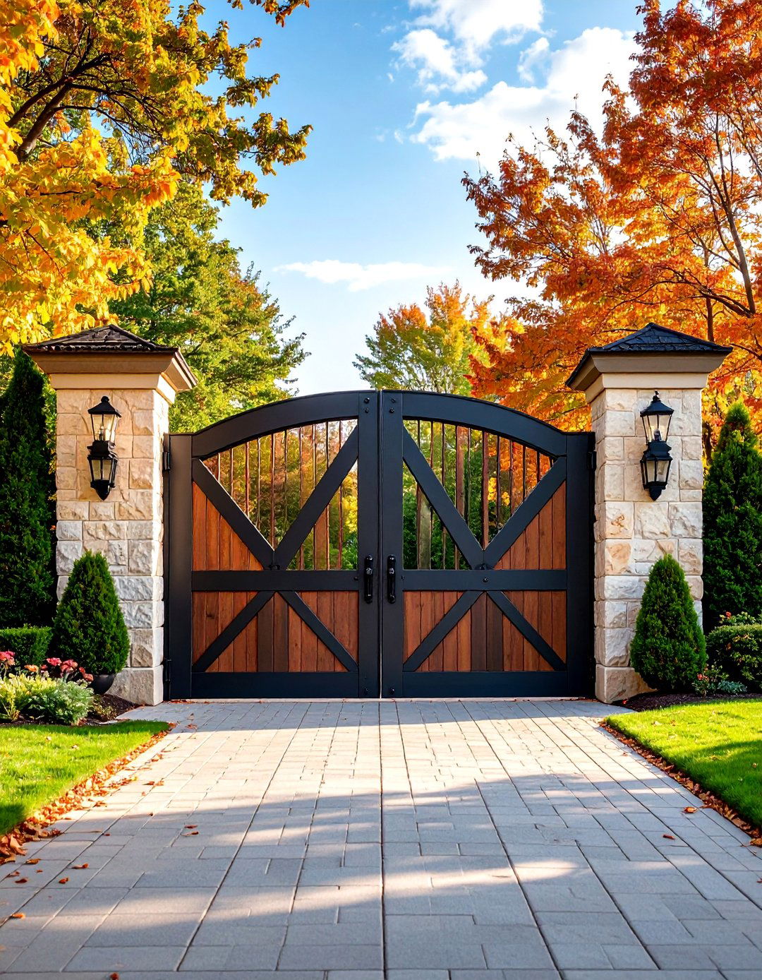 Traditional Carriage Style Gate with Historical Reference - 25 Driveway Gate Ideas