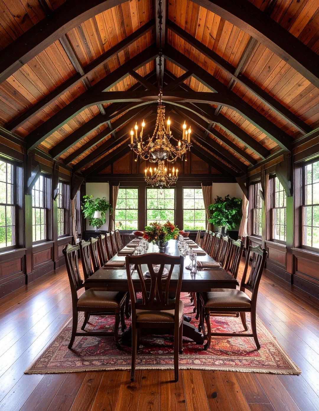 Traditional Cathedral Ceiling with Dark Stained Beams - 25 Cathedral Ceiling Ideas